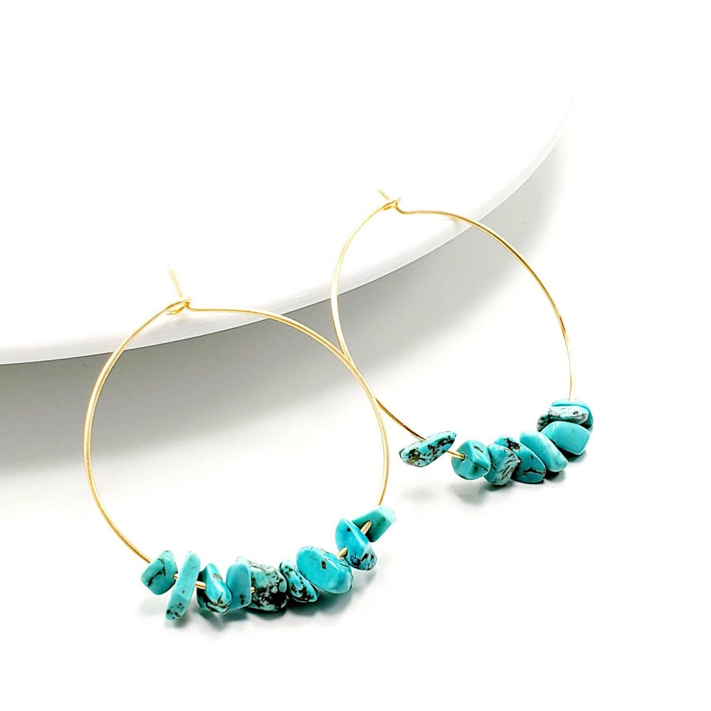 Turquoise thin Hoops, Turquoise Hoop Earrings, Raw Turquoise Earrings, turquoise statement earrings, christmas gifted,christmas gift for mom