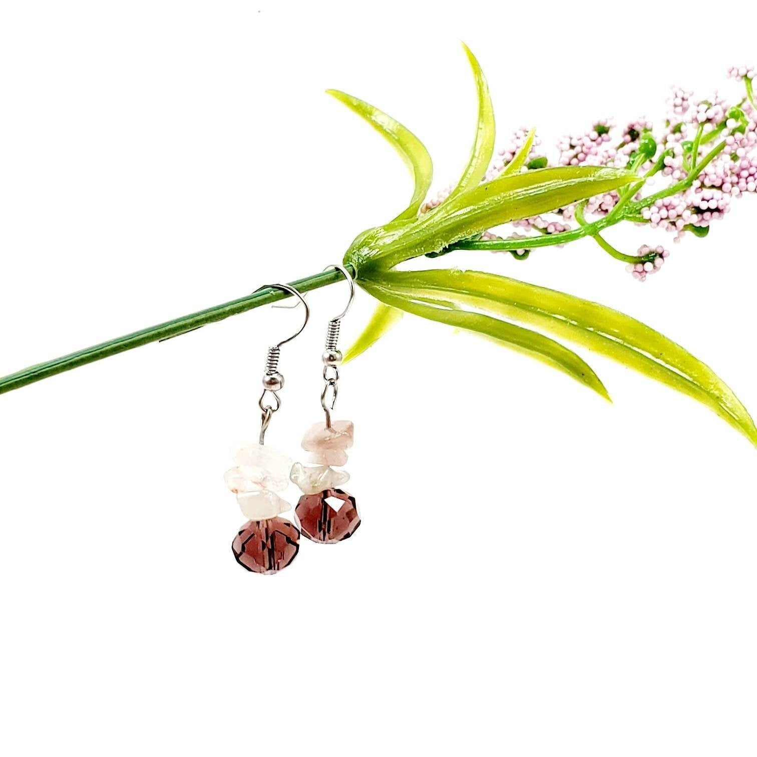 Raw Amethyst Earrings, Raw Crystal Earrings, Czech Crystal Earrings, Raw Gem Earrings, Amethyst Crystal Earrings, Raw Quartz Earrings