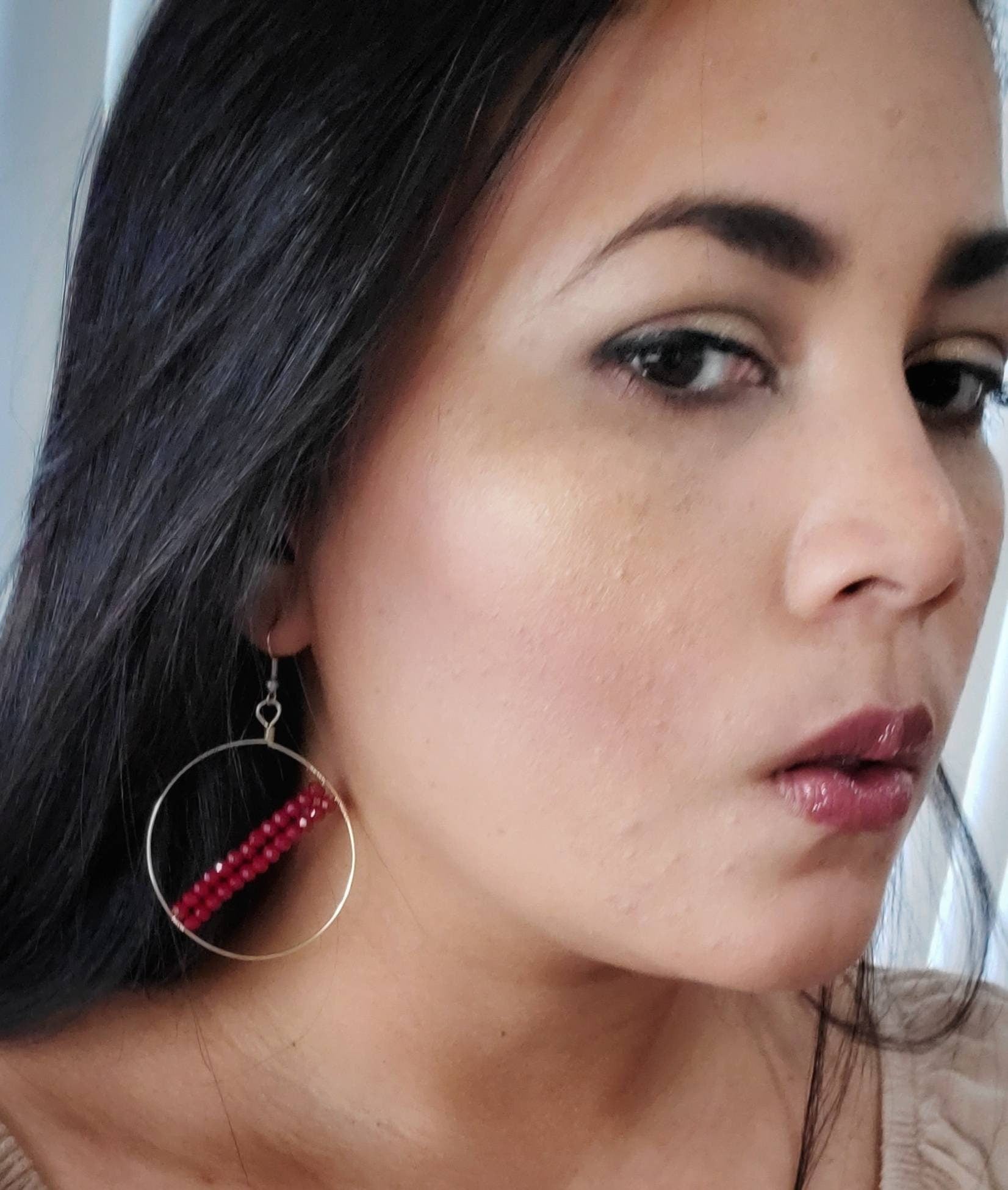 Thin gold hoop earrings, Hoop Earrings With Charm, Large gold hoop earrings, Hypoallergenic hoop earrings, Homemade earrings, Gift for her
