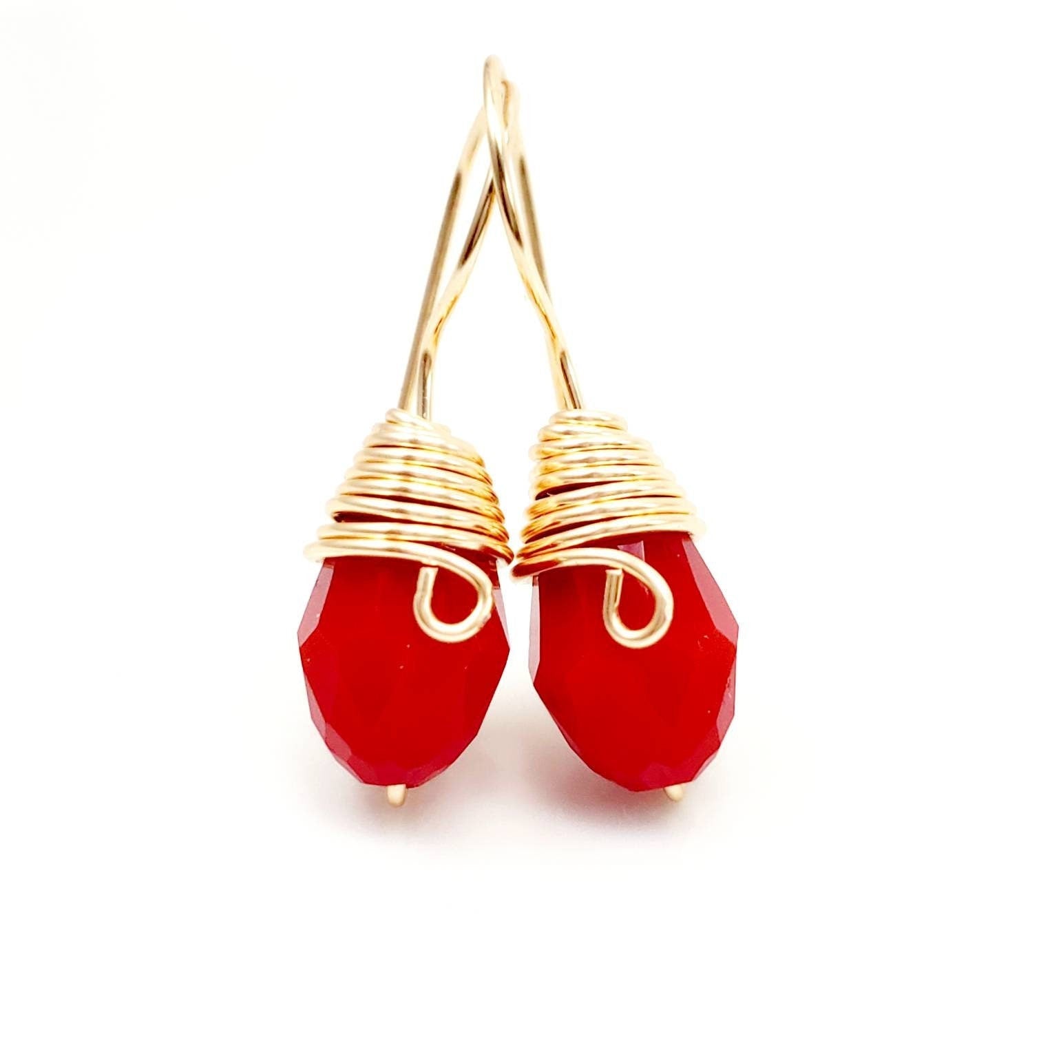 Red Crystal Earrings, Tiny drop earrings, tear drop earrings, teardrop earrings, Small crystal earrings, Bday gifts for mom