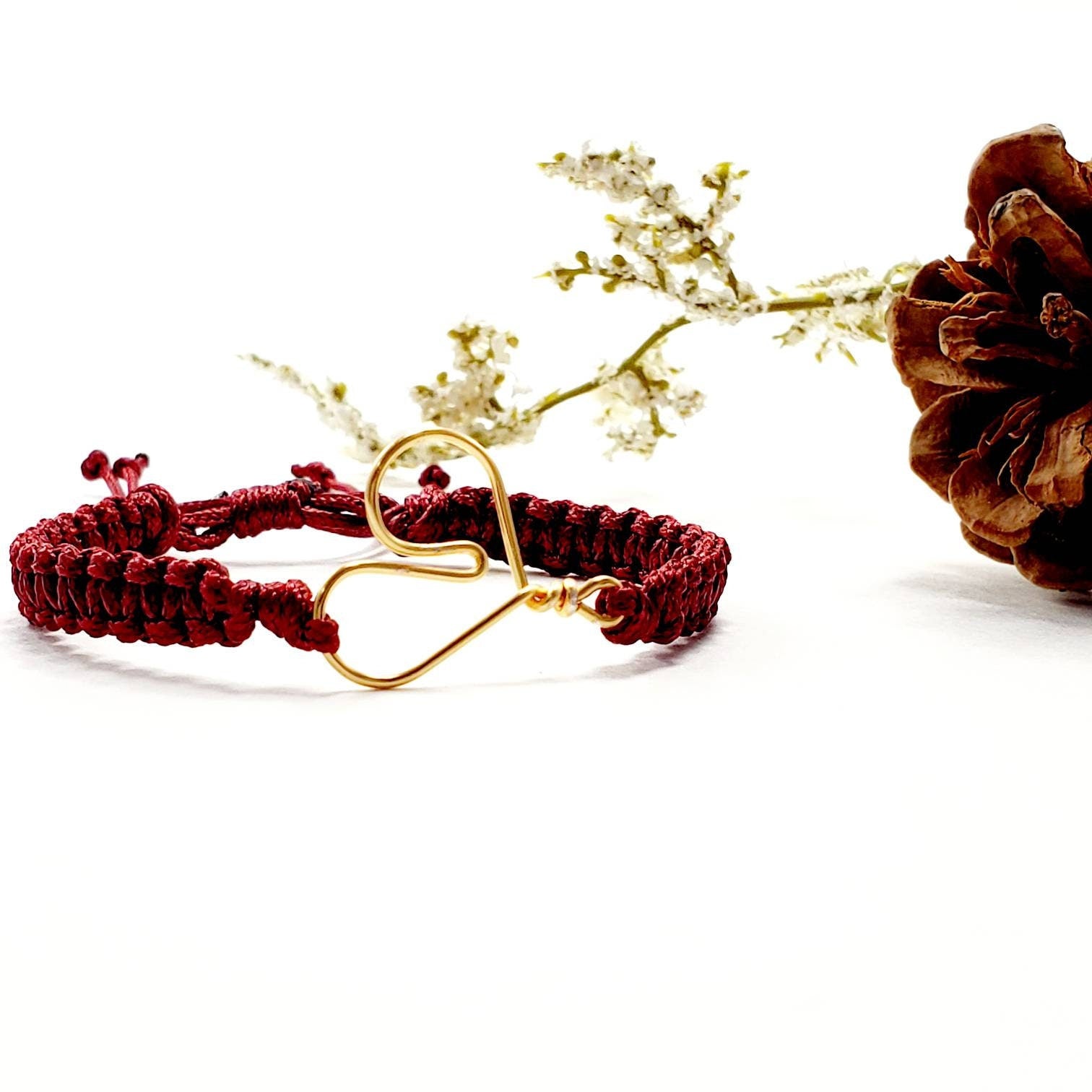 Heart Macrame bracelet, Red string bracelet, Bracelet Macrame Braided Wristband Waterproof Adjustable, red string of fate, kabbalah bracelet