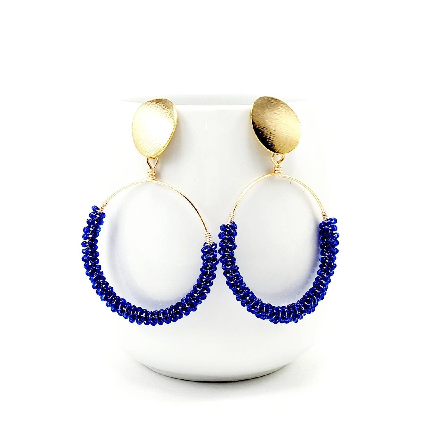 Beaded hoop earrings, Chunky gold hoops, Large hoop earrings, giftful anniversary, giftful sister, gift mothers days