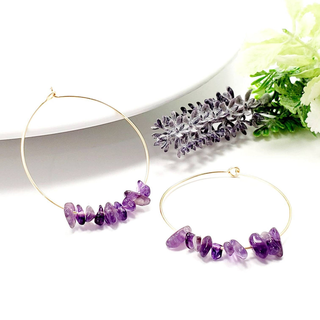 Amethyst Thin hoop earrings, Crystal hoop earrings, minimalistic hoop earrings, gifted earring, giftful daughter, gift for- her,wife  gifted