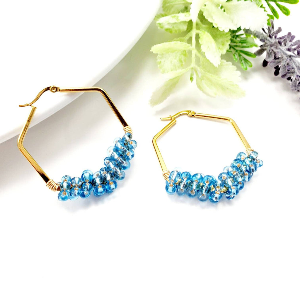 Chunky Hoop Earrings, dainty gold earring, Thick gold hoop earrings, Large Hoops Earrings, Beads earring, Geometric Earrings,  Gifte-for-her