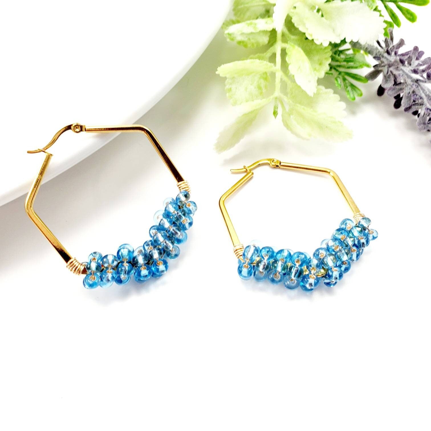 Chunky Hoop Earrings, dainty gold earring, Thick gold hoop earrings, Large Hoops Earrings, Beads earring, Geometric Earrings,  Gifte-for-her