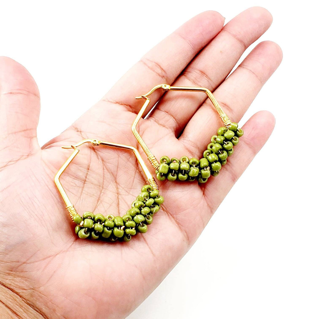 Hexagon Hoops Earrings, Beaded earrings hoop, Thick gold hoops, Gold filled hoops, dainty hoops earrings, mom giftful gift, giftful earrings
