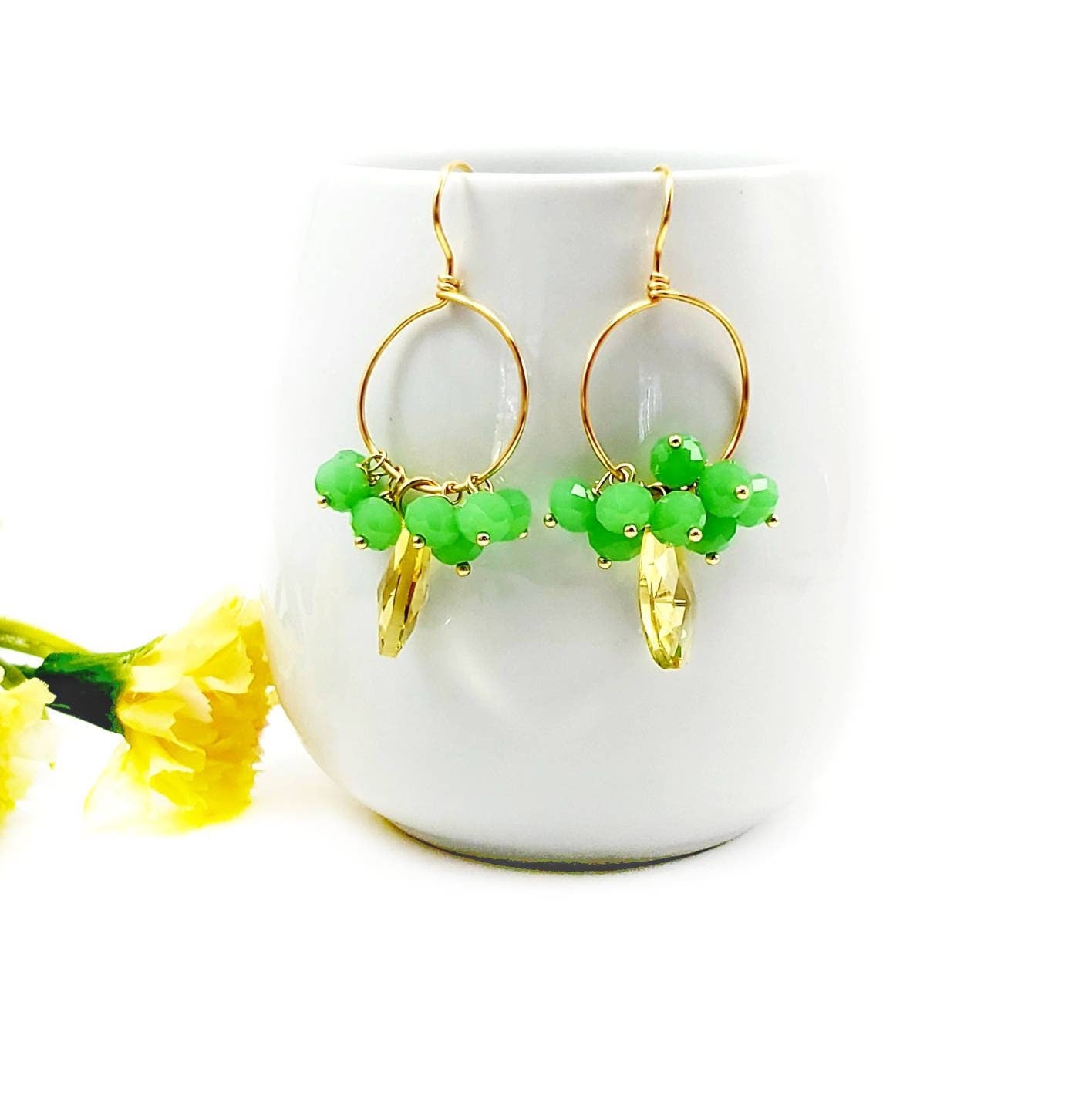 Dainty Crystal hoop earrings, Gold dainty earring, Thin hoop earrings, Hoop earrings with charm, Thin gold hoop earrings, gifts for-her