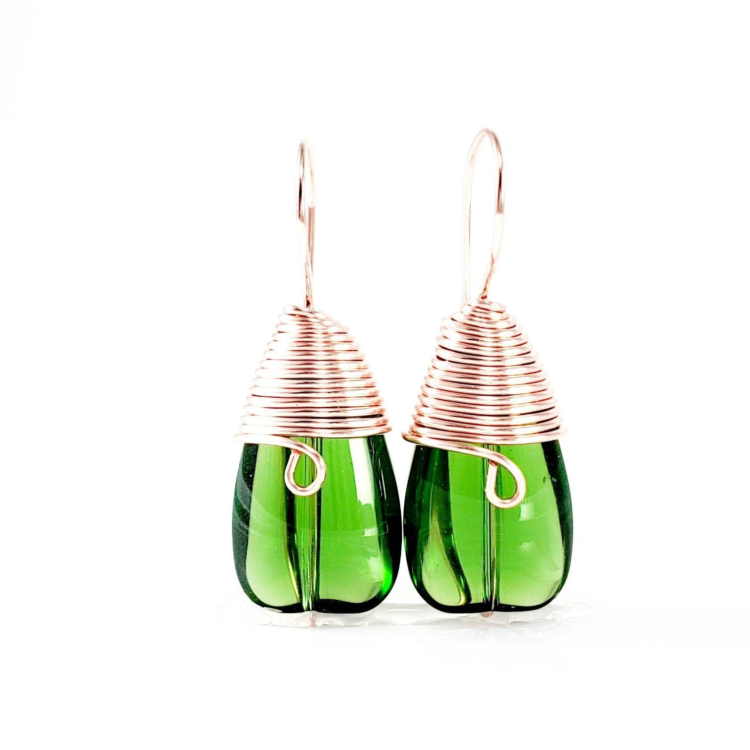 Drop earrings, crystal Teardrop earrings, Large  drop earrings, Wire wrapped earring, leaf earrings,Dainty earrings gift for her