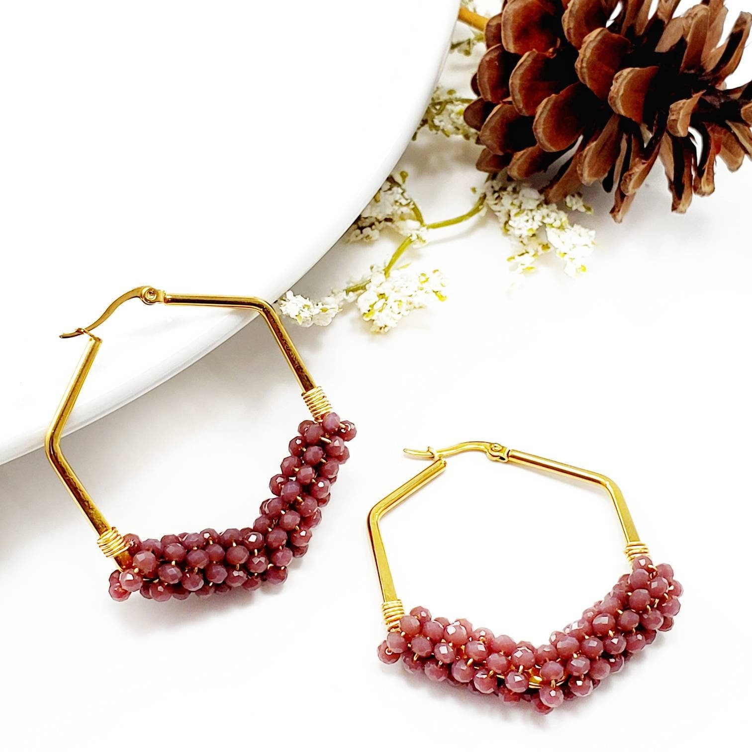 Chunky hoop earrings, Thick gold hoops, Gold filled hoops, Hoop earrings with charm, Hexagon hoop earrings, Hypoallergenic hoop earrings