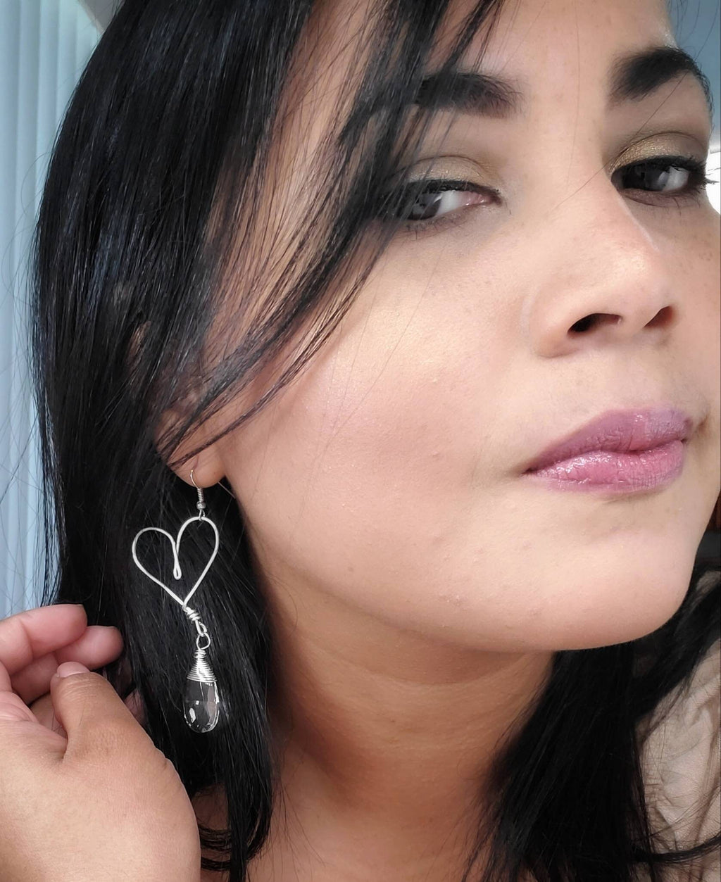 Valentins earring, Clear crystal earrings, Heart hoop earrings, Heart shaped earrings, Clear Silver Earrings, valentine earrings gifted