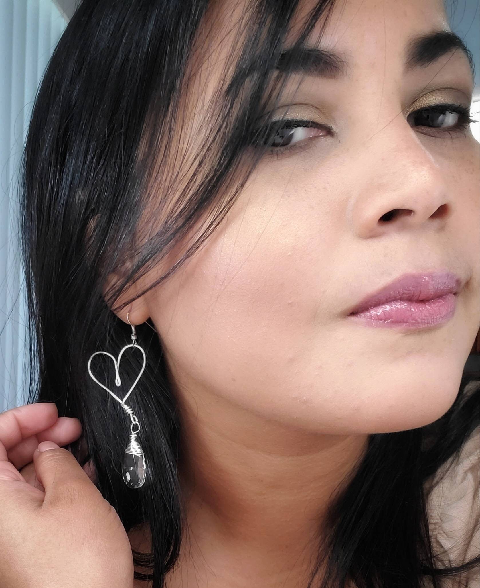 Valentins earring, Clear crystal earrings, Heart hoop earrings, Heart shaped earrings, Clear Silver Earrings, valentine earrings gifted
