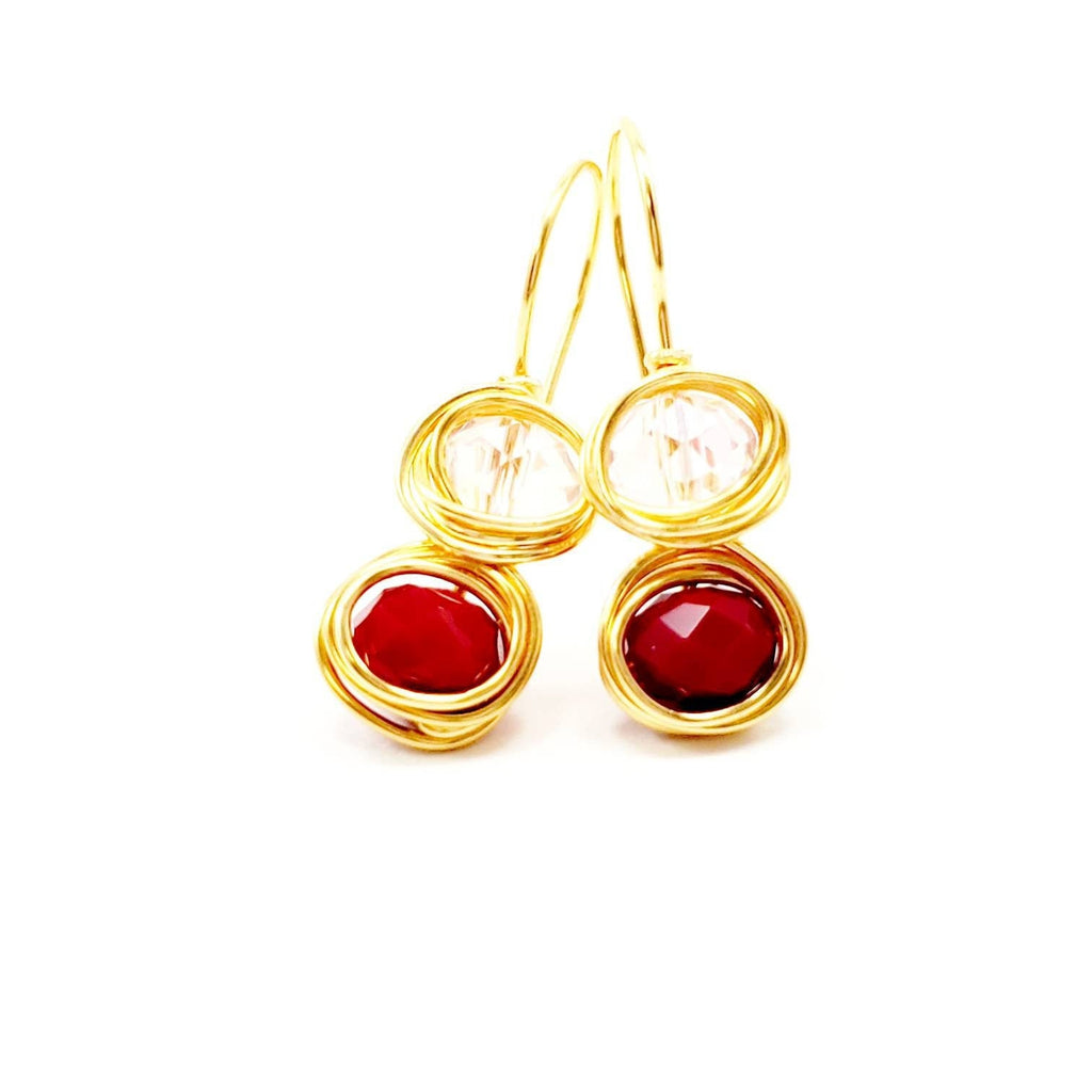 Red Crystal Earrings Dangle, Drop earrings for women, Drop earrings wedding, Modern earrings handmade, Valentines day  jewelry
