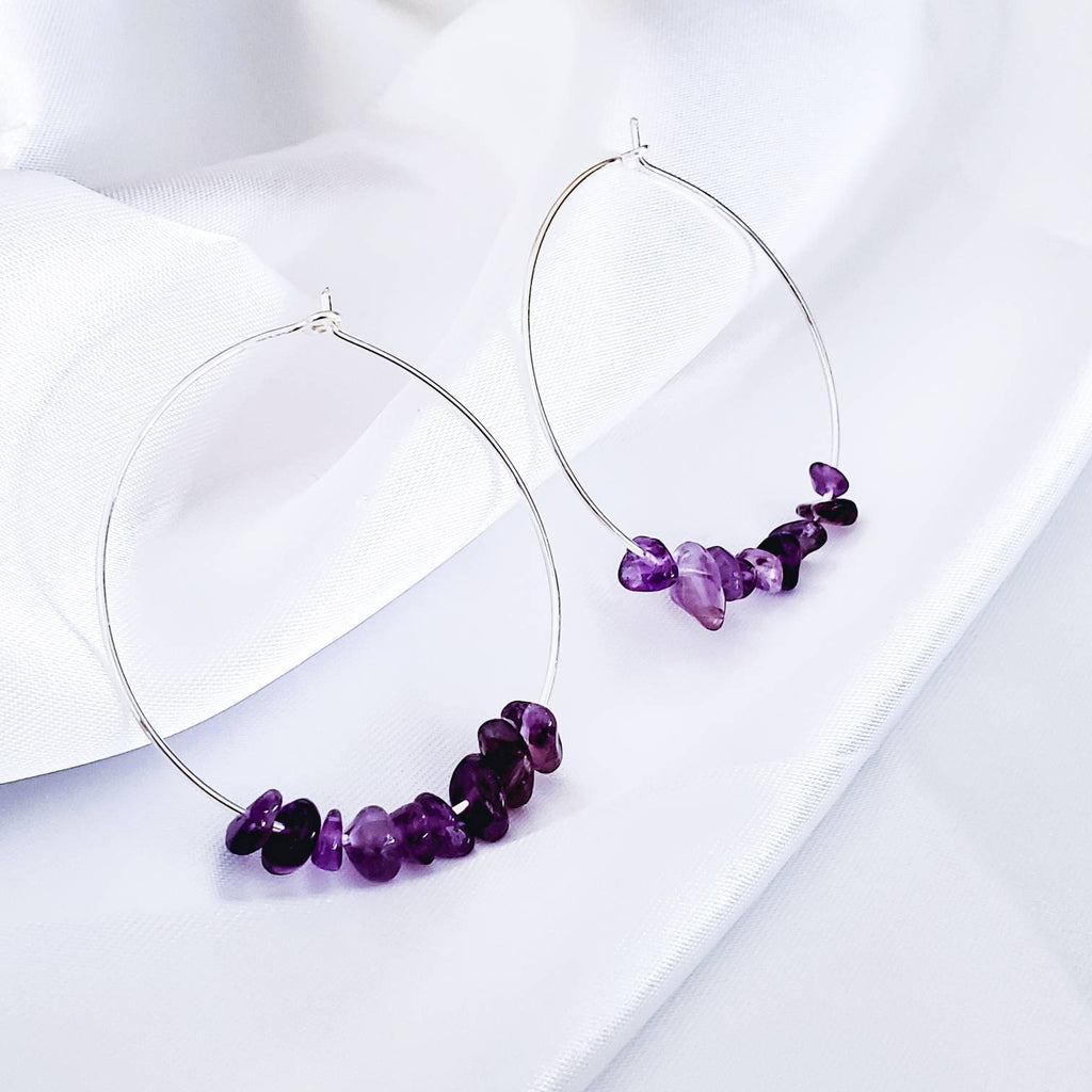 Amethyst Thin hoop earrings, Crystal hoop earrings, minimalistic hoop earrings, gifted earring, giftful daughter, gift for- her,wife  gifted