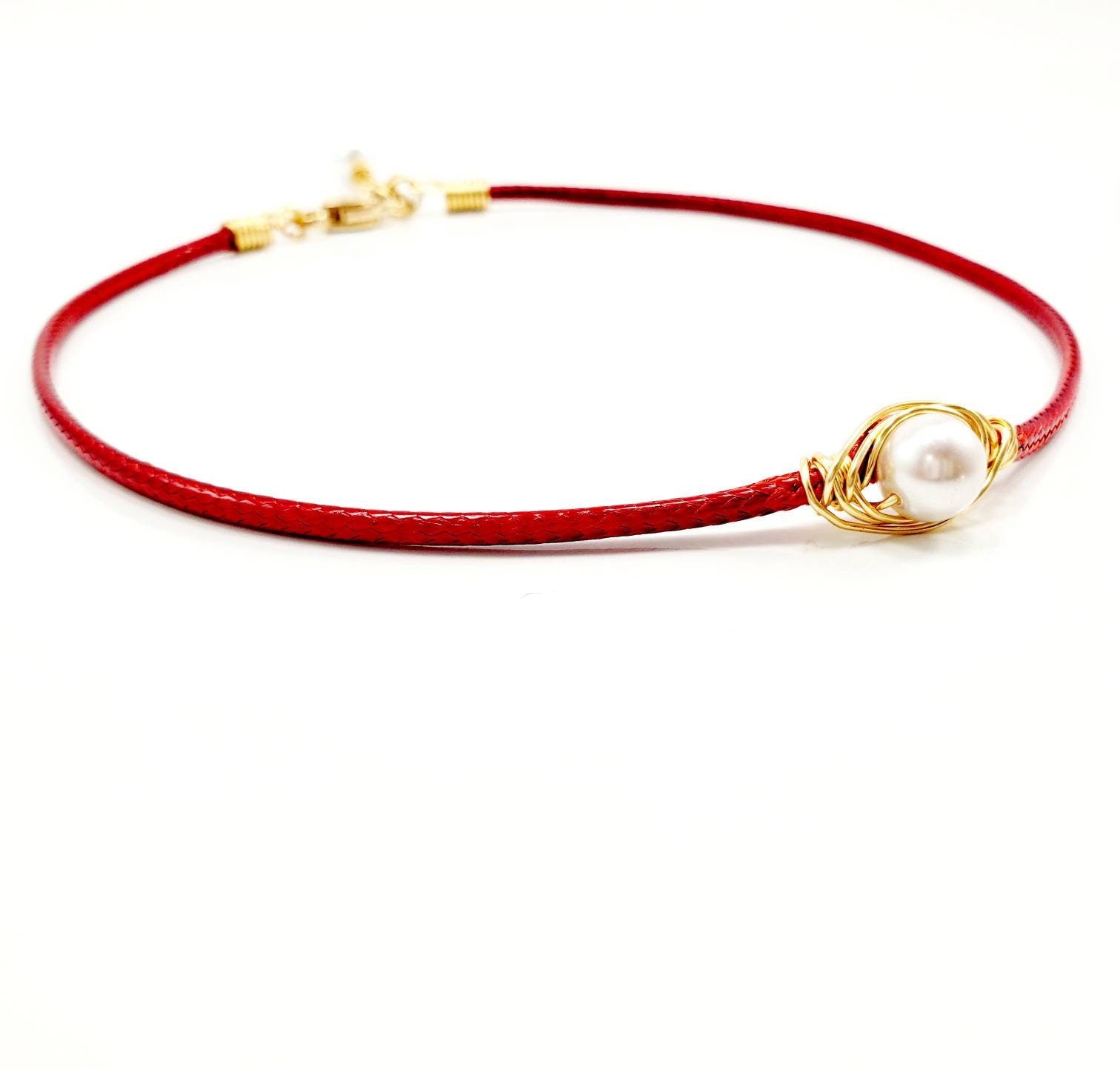 Pearl LEATHER CHOKER, Leather and pearl necklace, Chunky choker necklace, Leather choker collar, choker collar necklace for women