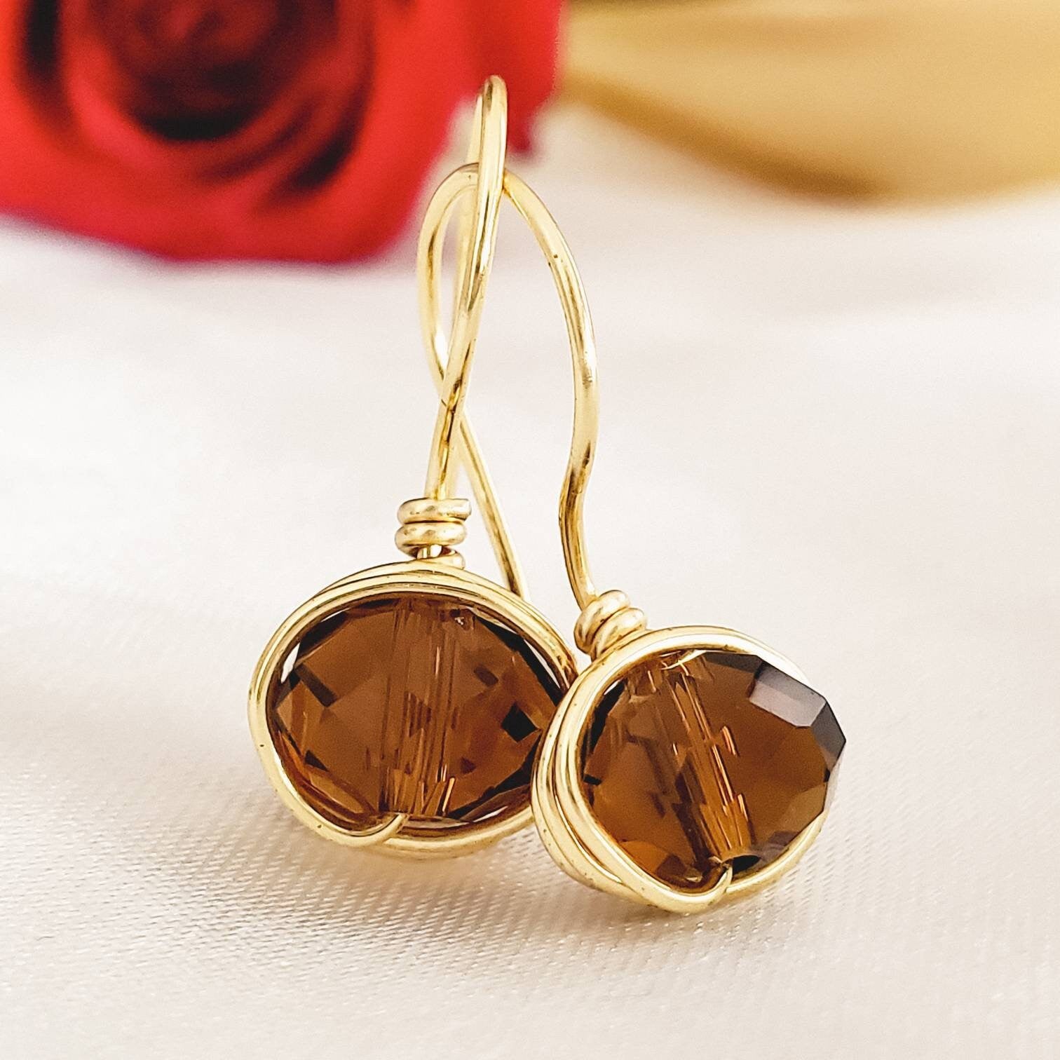 Amber earrings, Dainty earrings, Amber crystal earrings, Minimalist earrings Small crystal earrings, Amber tiny earrings, christmas  giftful