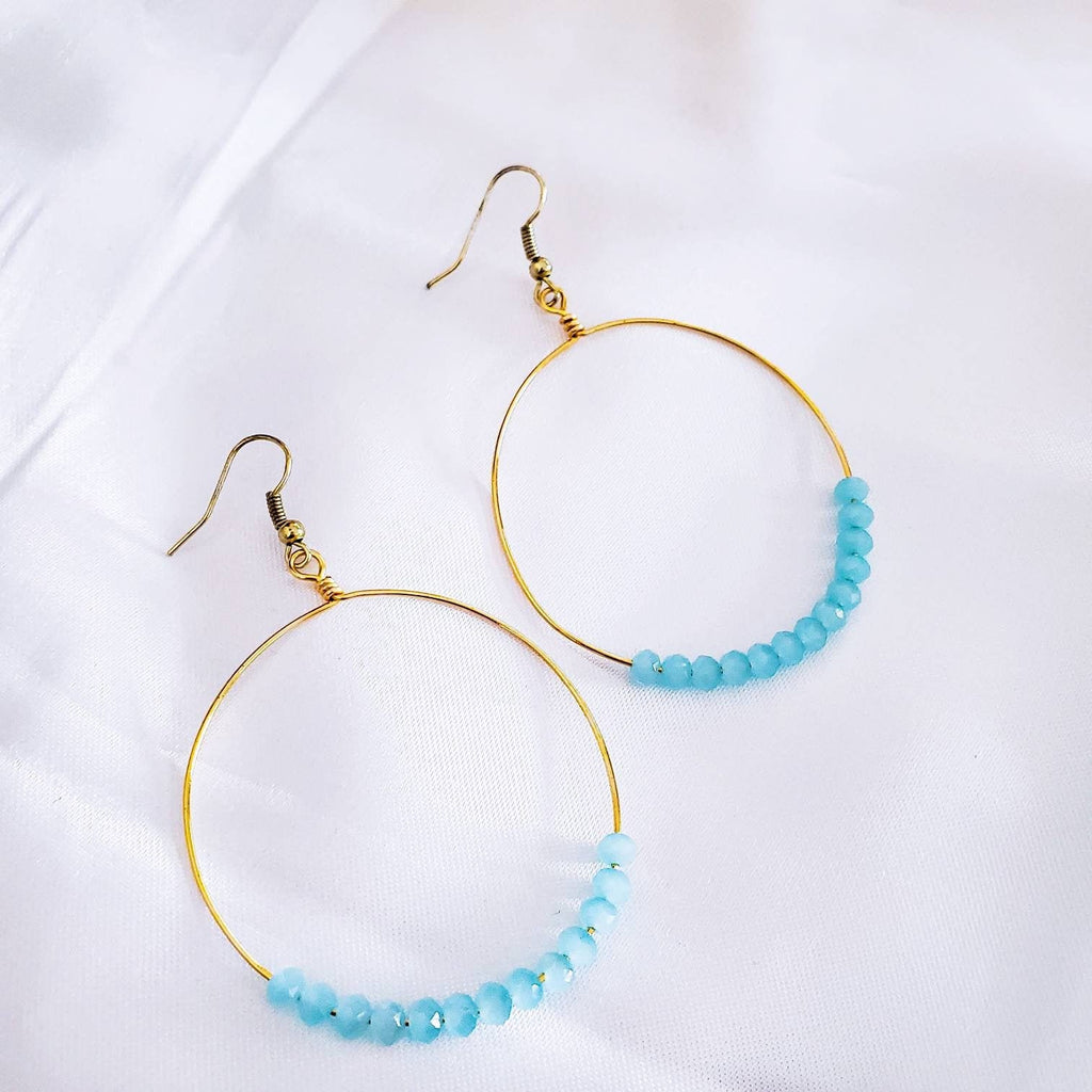 Aquamarine hoop earrings, Aquamarine Birthstone Earrings, Large gold hoop earrings, March birthstone earrings, Gemstone hoop earrings
