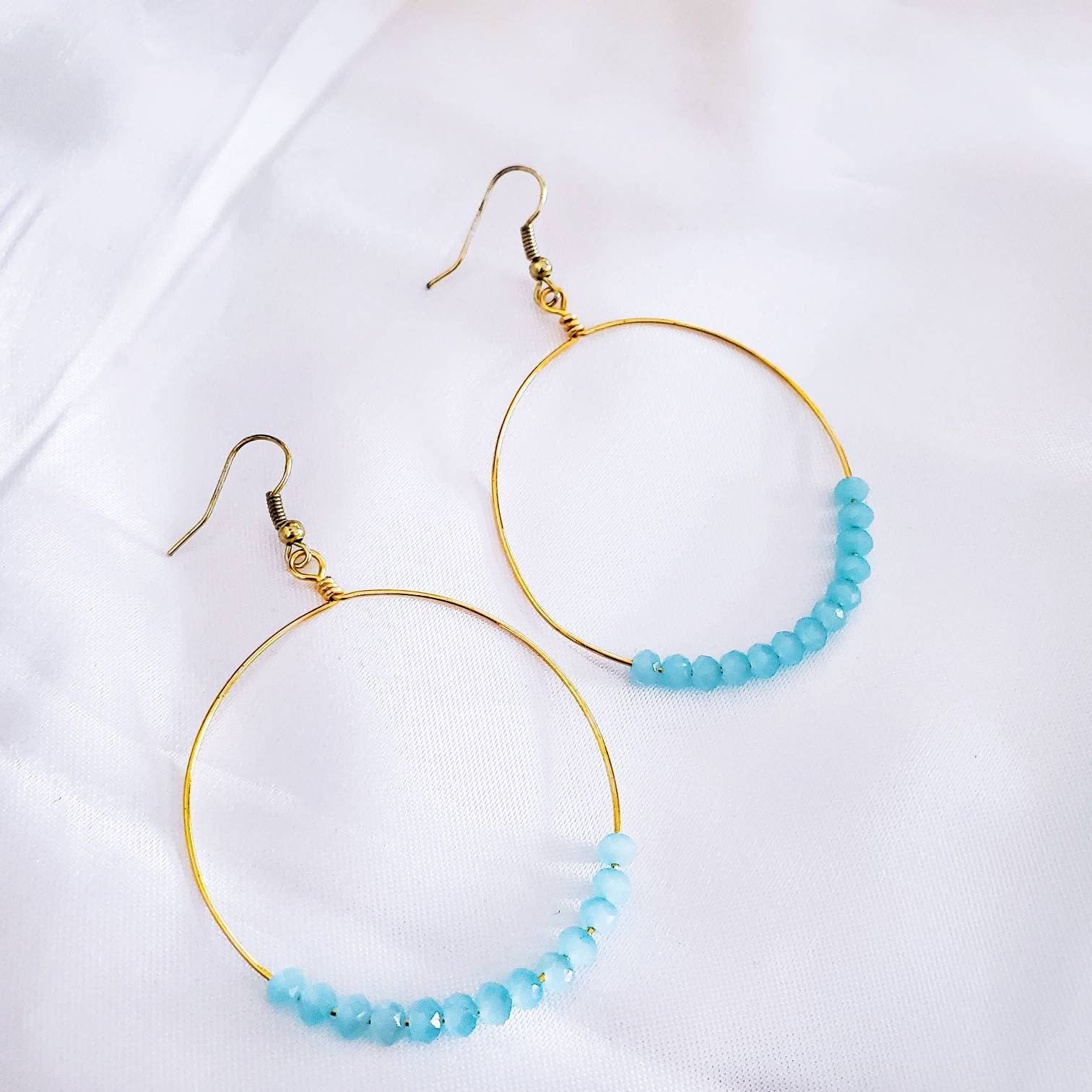 Aquamarine hoop earrings, Aquamarine Birthstone Earrings, Large gold hoop earrings, March birthstone earrings, Gemstone hoop earrings