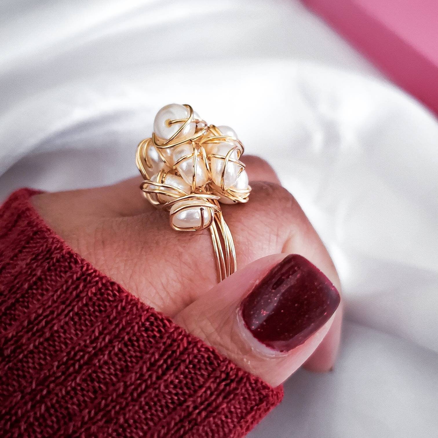Pearl ring, Freshwater Pearl Ring, pearl ring gifted, Wire Wrapped Pearl Ring,Handmade pearl ring, stackable rings, gifted-rings, lover ring