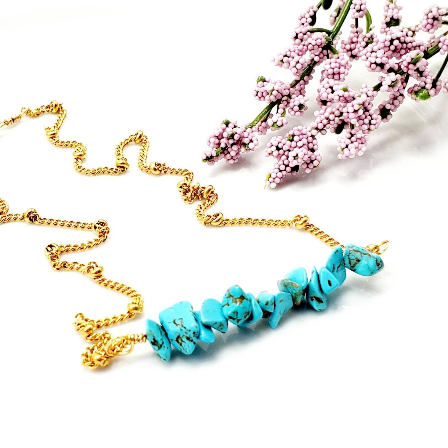 Turquoise necklace, Gold Turquoise bar necklaces, simple turquoise, trendy gold necklace, Dainty Gold Turquoise Necklace for Women