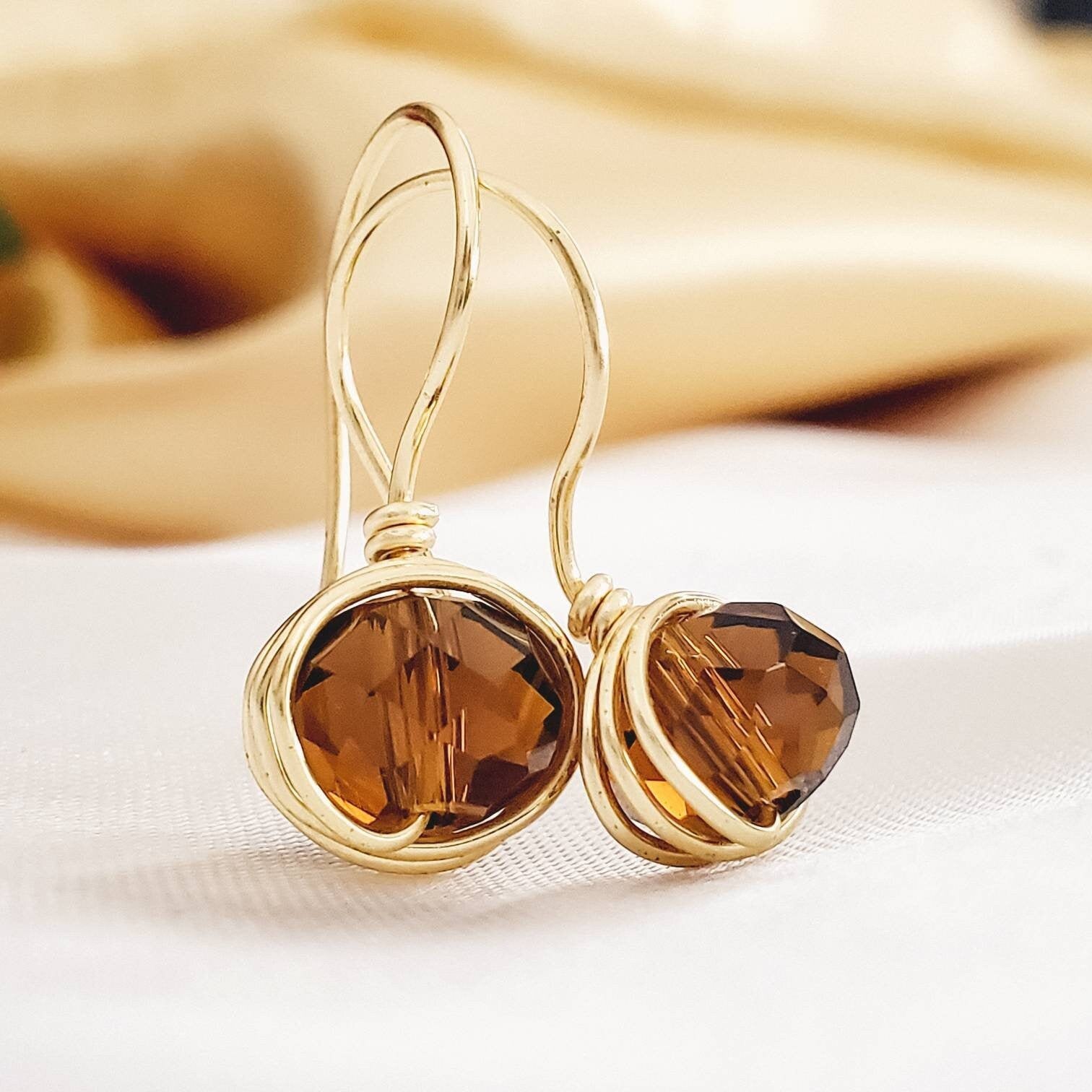 Amber earrings, Dainty earrings, Amber crystal earrings, Minimalist earrings Small crystal earrings, Amber tiny earrings, christmas  giftful