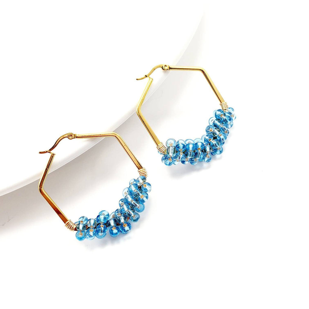 Chunky Hoop Earrings, dainty gold earring, Thick gold hoop earrings, Large Hoops Earrings, Beads earring, Geometric Earrings,  Gifte-for-her