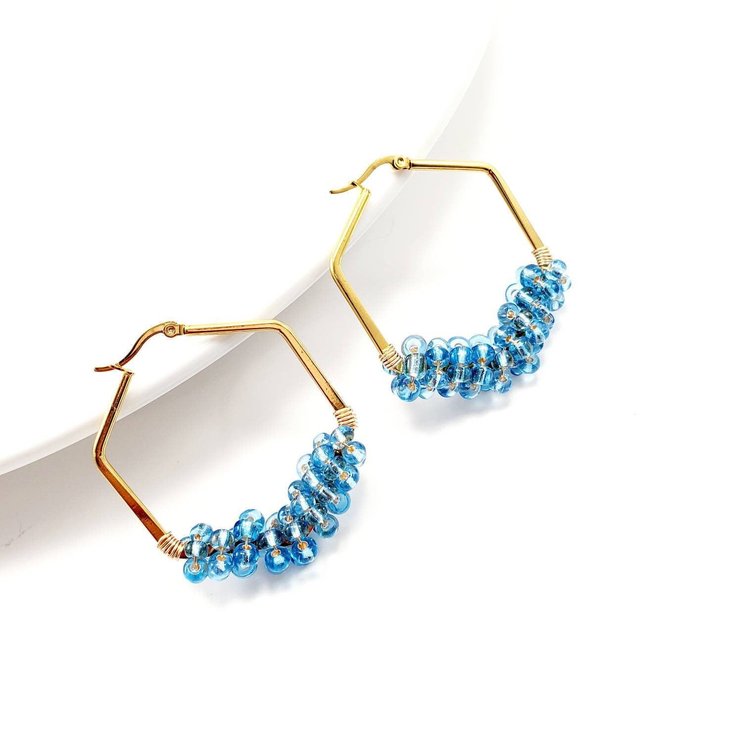 Chunky Hoop Earrings, dainty gold earring, Thick gold hoop earrings, Large Hoops Earrings, Beads earring, Geometric Earrings,  Gifte-for-her