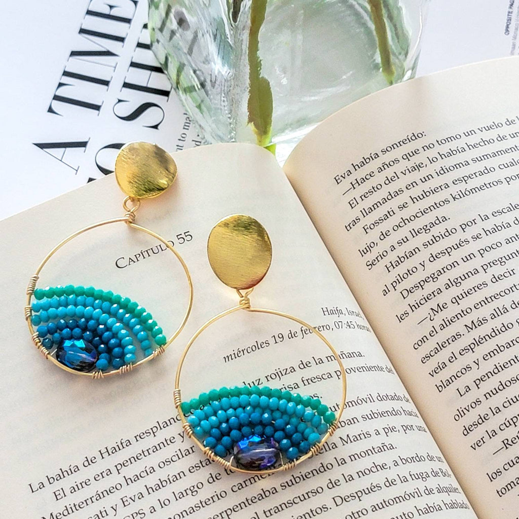 CRYSTAL HOOP EARRINGS, Large hoop earrings, Blue hoop earrings, Thin gold hoop earrings, Thin hoop earrings, Mother in law christmas gift