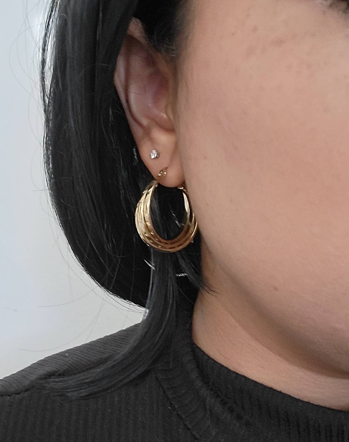 Triple Hoop Earrings, Gold hoop earrings, Knot earrings,Thick hoop earrings, Chunky gold hoops earrings, Triple band hoops, gold triple hoop
