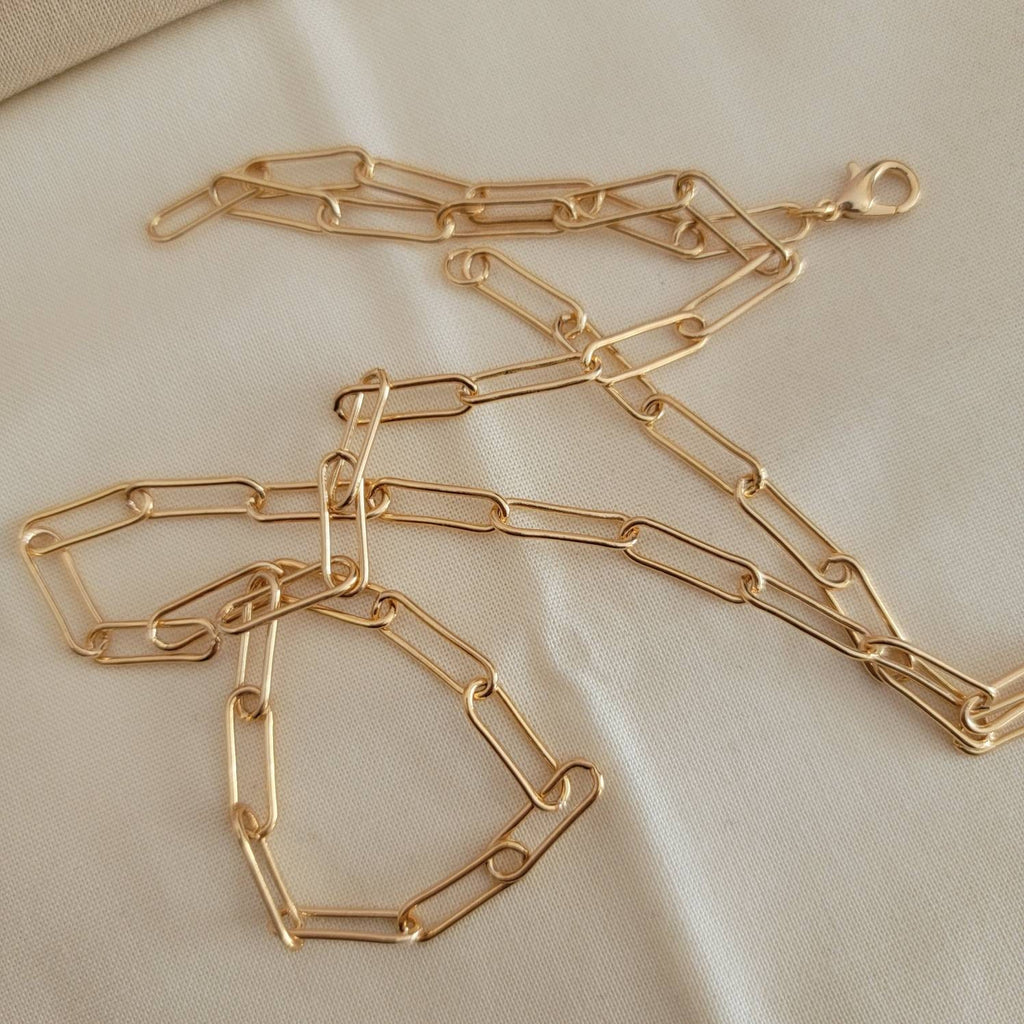 Gold chain necklace, Paper clip chain necklace, Gold plate chain, Layered Link Chain, Layering Chain Necklace,Rectangle Chain Necklace,