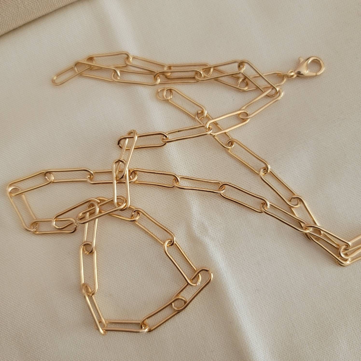 Gold chain necklace, Paper clip chain necklace, Gold plate chain, Layered Link Chain, Layering Chain Necklace,Rectangle Chain Necklace,