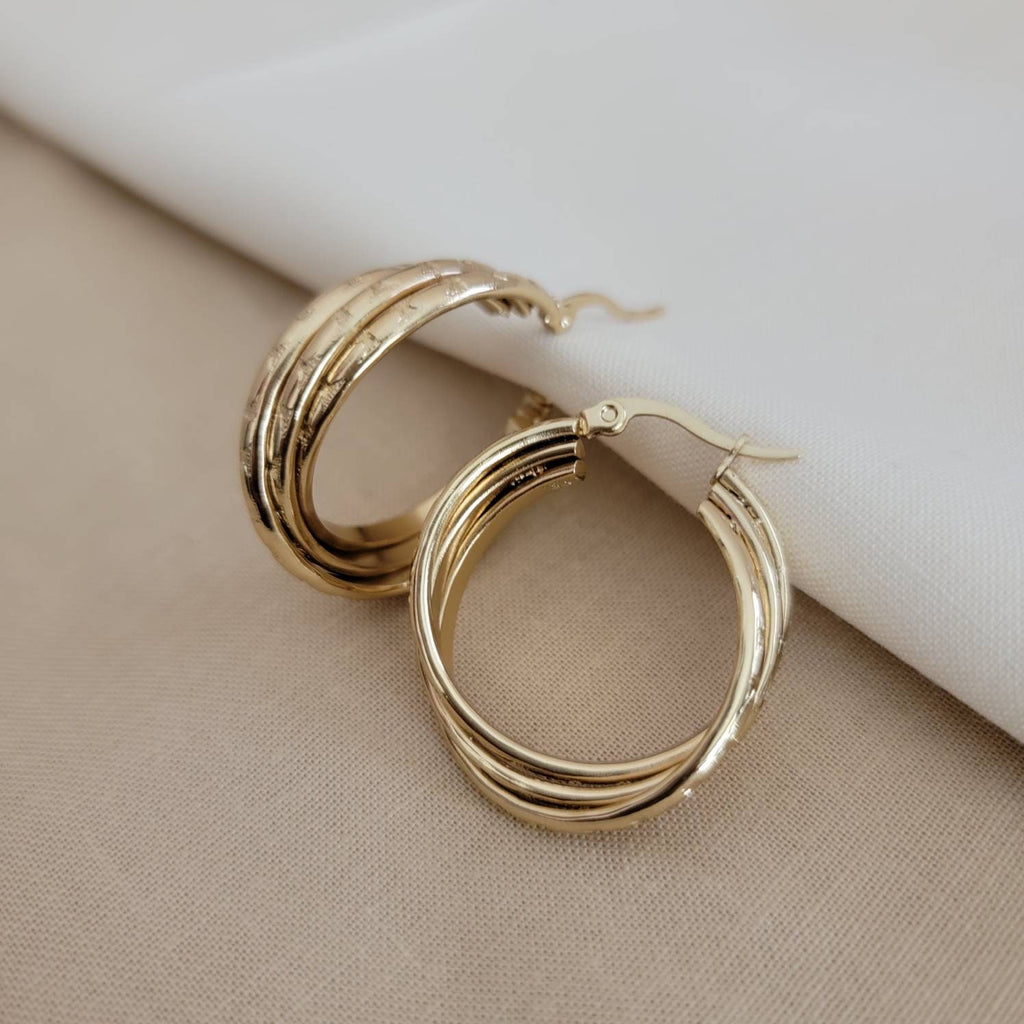 Triple Hoop Earrings, Gold hoop earrings, Knot earrings,Thick hoop earrings, Chunky gold hoops earrings, Triple band hoops, gold triple hoop