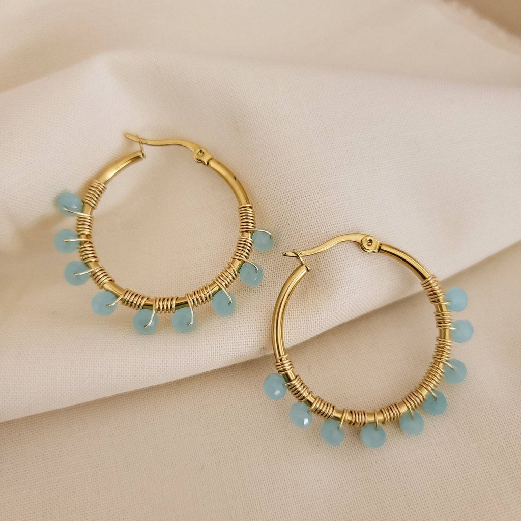 Hoop aquamarine earrings, Birthstone hoop earrings, Aquamarine Huggie Hoops, Wedding Jewelry, Perfect Gift for Her, christmas gifts