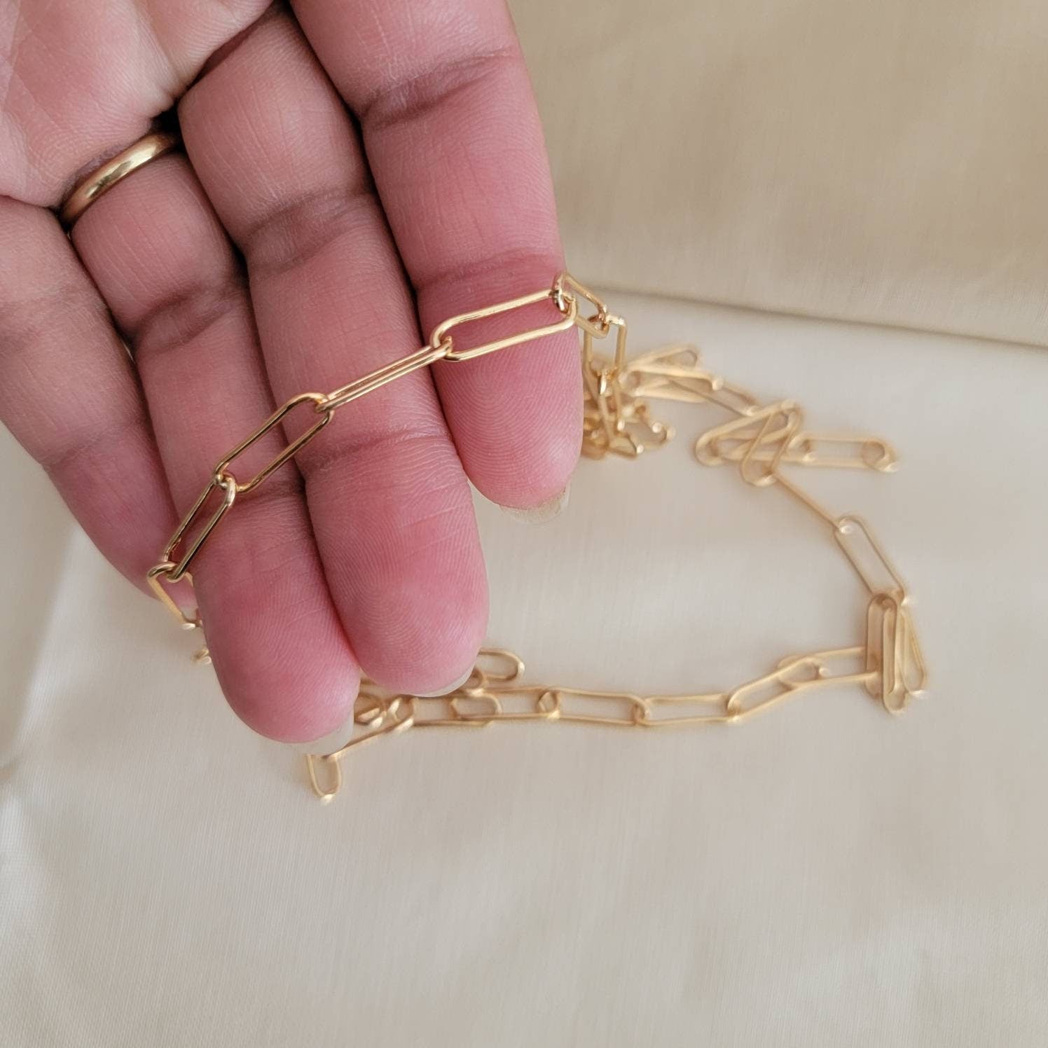 Gold chain necklace, Paper clip chain necklace, Gold plate chain, Layered Link Chain, Layering Chain Necklace,Rectangle Chain Necklace,