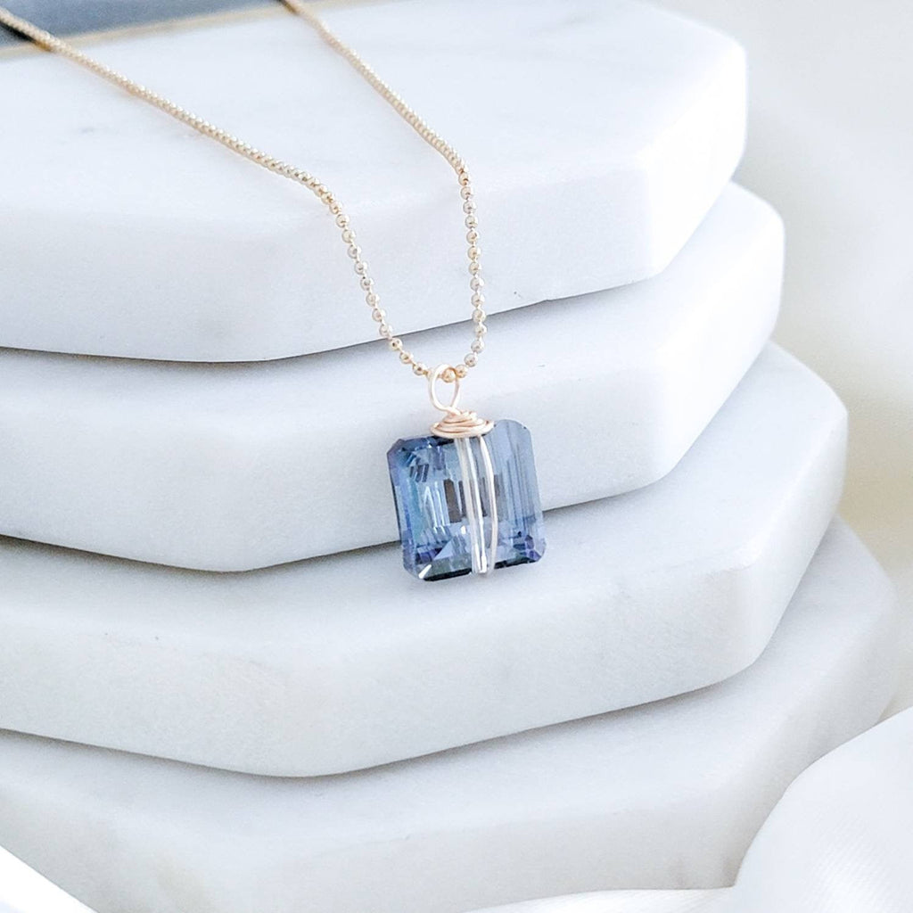 Blue Crystal necklace, 18k gold filled necklace, Ball chain necklace, Thin chain necklace, Thin gold necklace chain, Christmas gifts