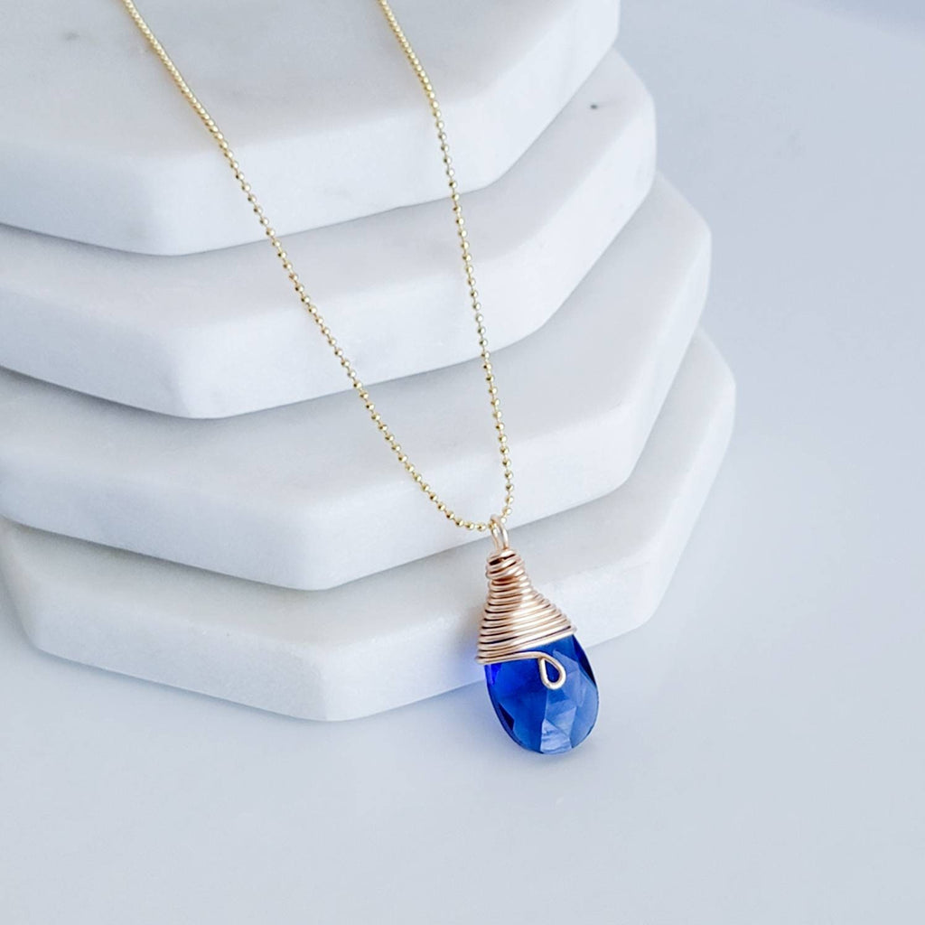 Blue teardrop necklace, Crystal necklace, Choker collar necklace for women, Deep blue tear drop necklace, Bday gifts for her, Majestic Blue