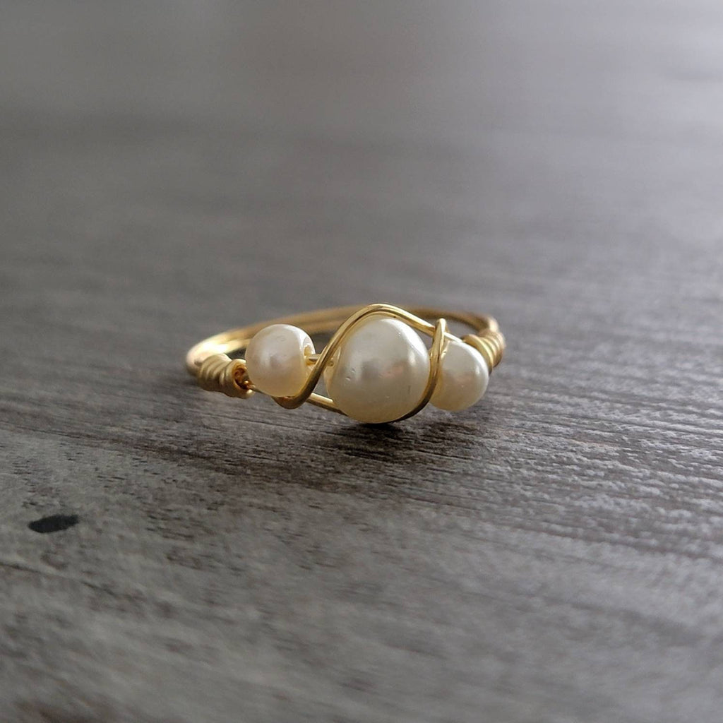 Dainty Ring, Pearl Wire Ring, Midi ring, Thin Gold Ring, Gold pearl ring, Pearl Wire Ring, Stackable Rings Gold, Gifts For-Her, Gifted Wife
