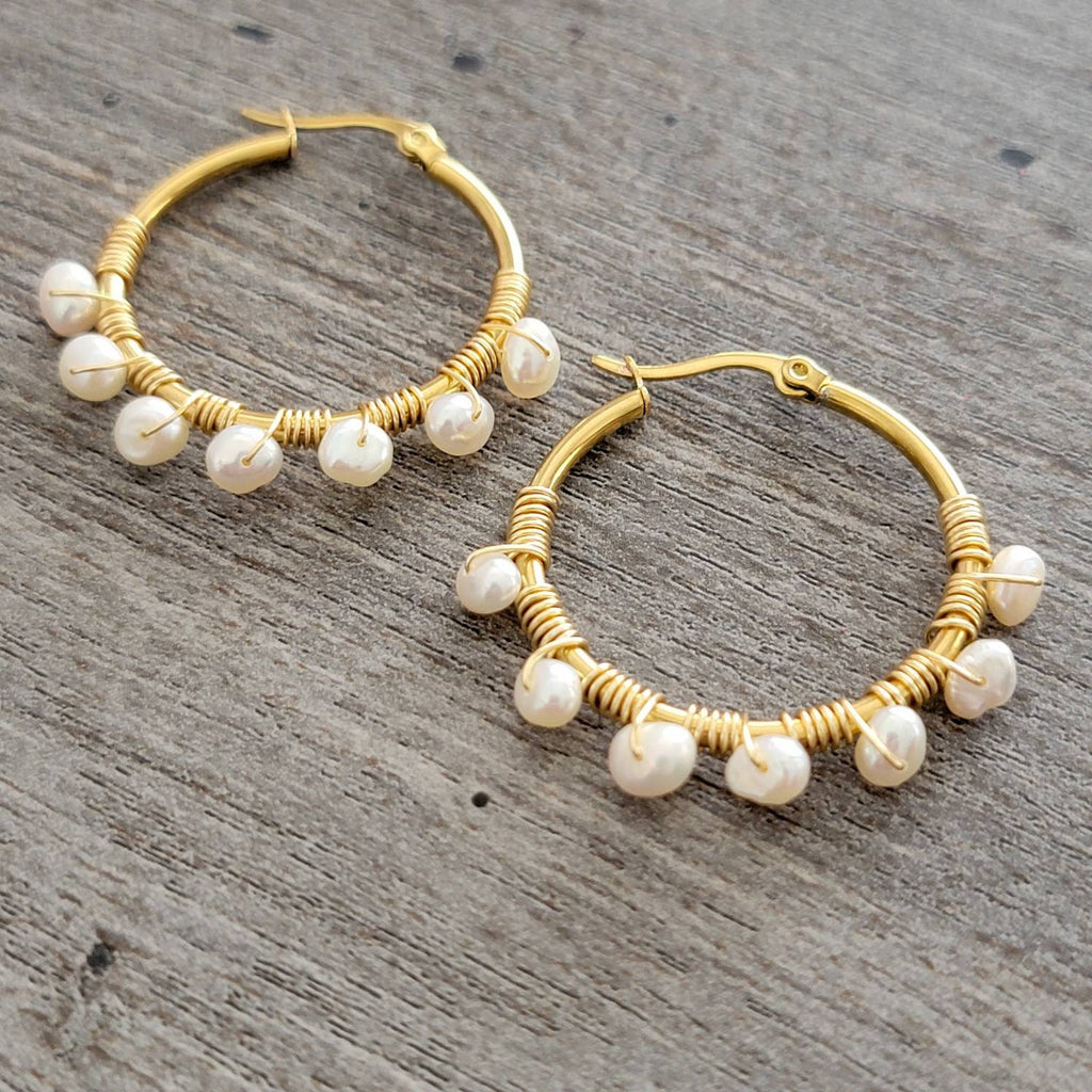 Pearl hoop earrings, Fresh water pearl earrings, Real pearl earrings, weddings- giftful, bridal giftful, bridal giftful, mothers days gifted