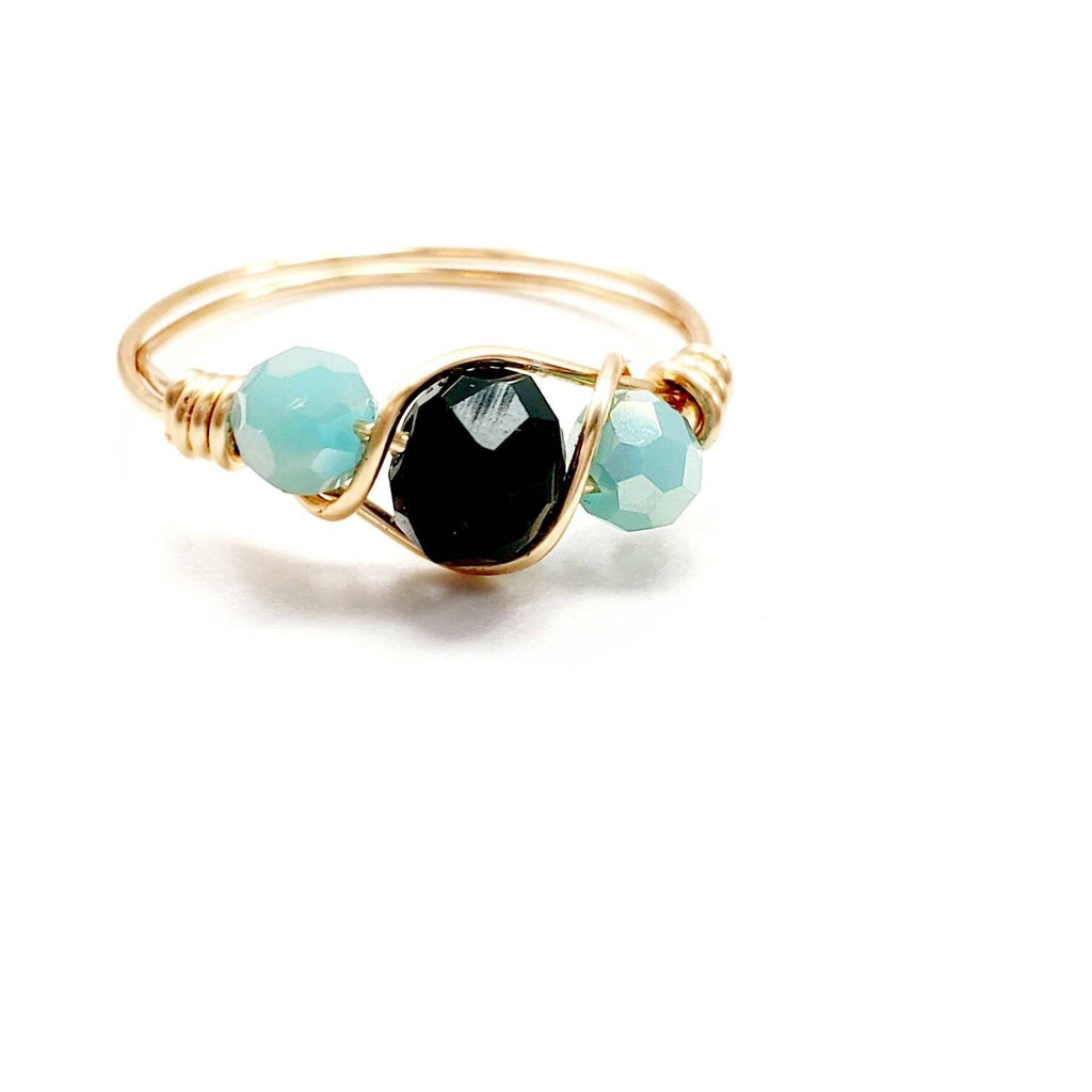 Mint Green Crystal Wire Rings, Wire Wrapped Crystal Ring, Dainty Crystal Wire Wrapped Rings, Wire Wrapped Crystal Rings, Midi Ring,