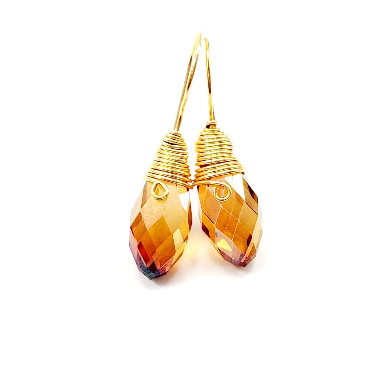 Amber Crystal Earrings Dangle, Drop dangle earrings, Baltic amber, Honey earrings, Simple everyday ear, Amber yellow, Sparkly earrings