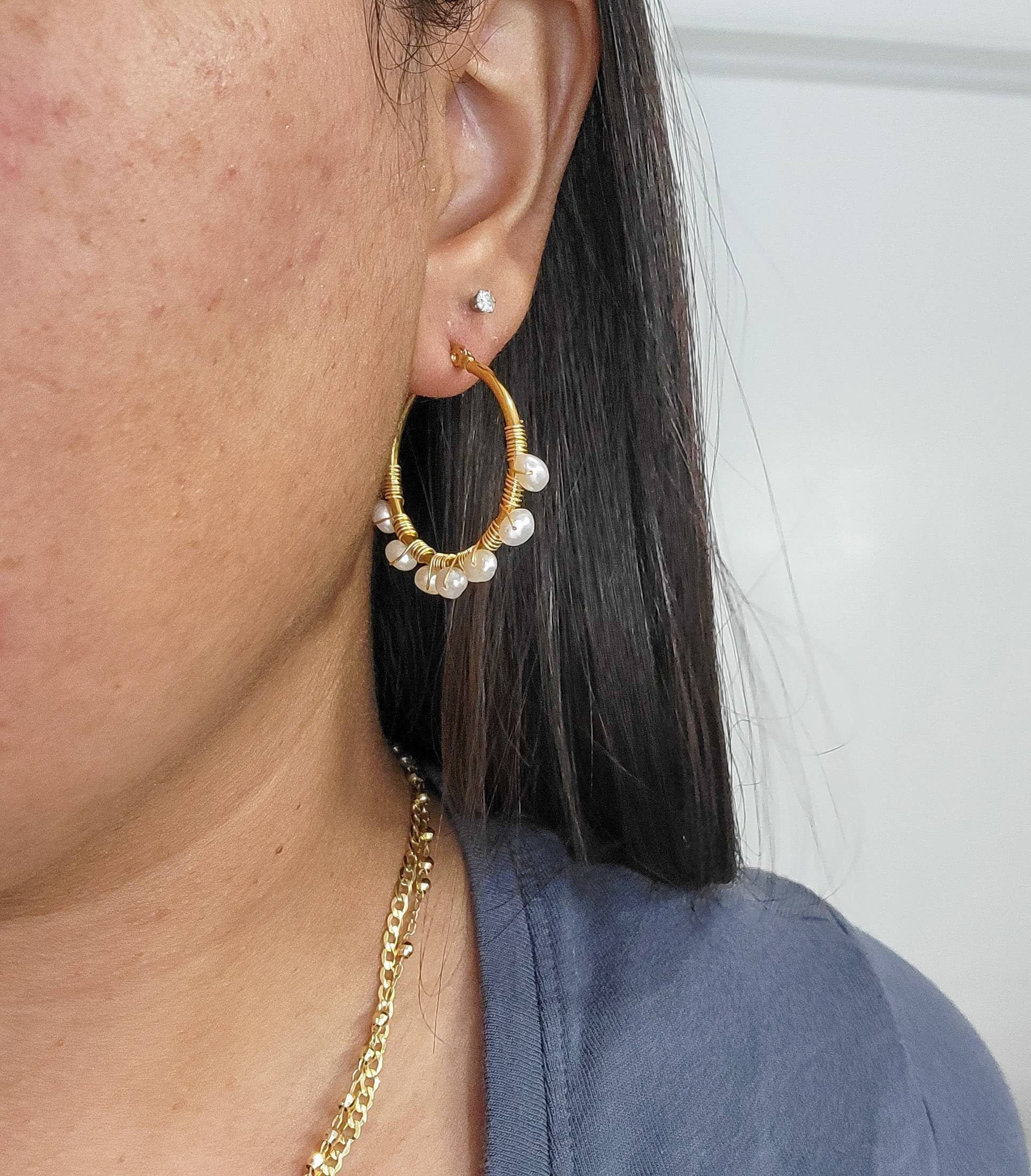 Pearl hoop earrings, Fresh water pearl earrings, Real pearl earrings, weddings- giftful, bridal giftful, bridal giftful, mothers days gifted