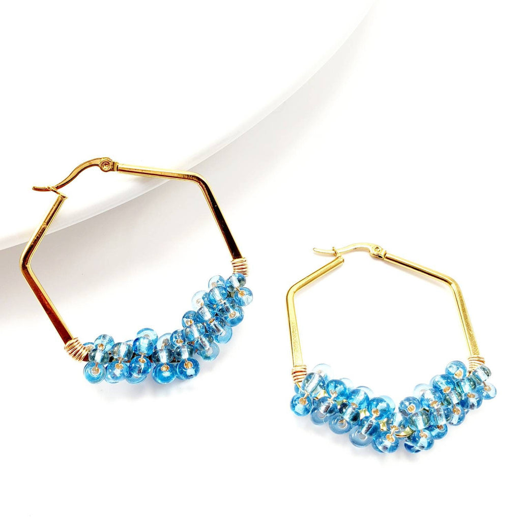Chunky Hoop Earrings, dainty gold earring, Thick gold hoop earrings, Large Hoops Earrings, Beads earring, Geometric Earrings,  Gifte-for-her