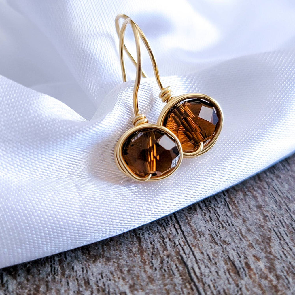 Amber earrings, Dainty earrings, Amber crystal earrings, Minimalist earrings Small crystal earrings, Amber tiny earrings, christmas  giftful