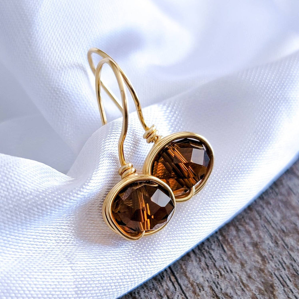 Amber earrings, Dainty earrings, Amber crystal earrings, Minimalist earrings Small crystal earrings, Amber tiny earrings, christmas  giftful