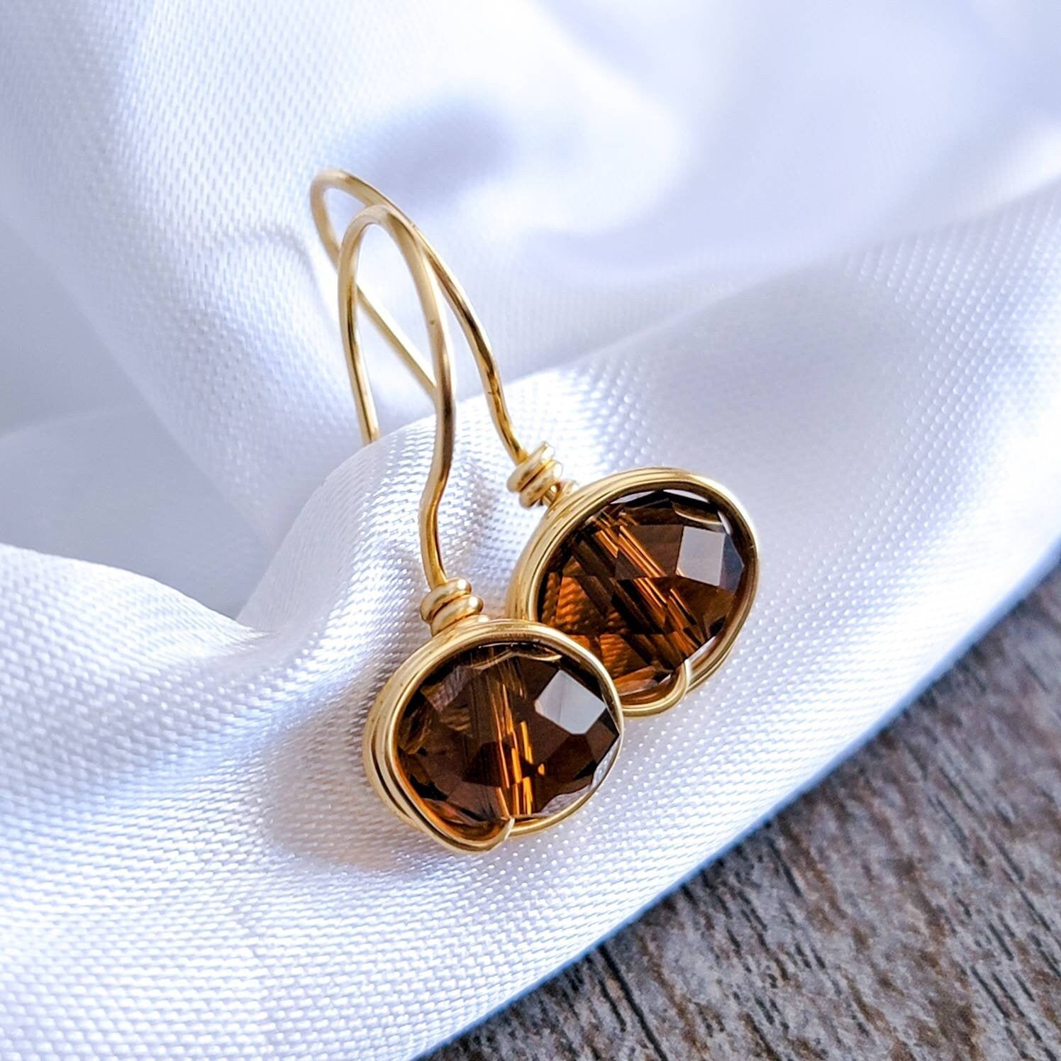 Amber earrings, Dainty earrings, Amber crystal earrings, Minimalist earrings Small crystal earrings, Amber tiny earrings, christmas  giftful