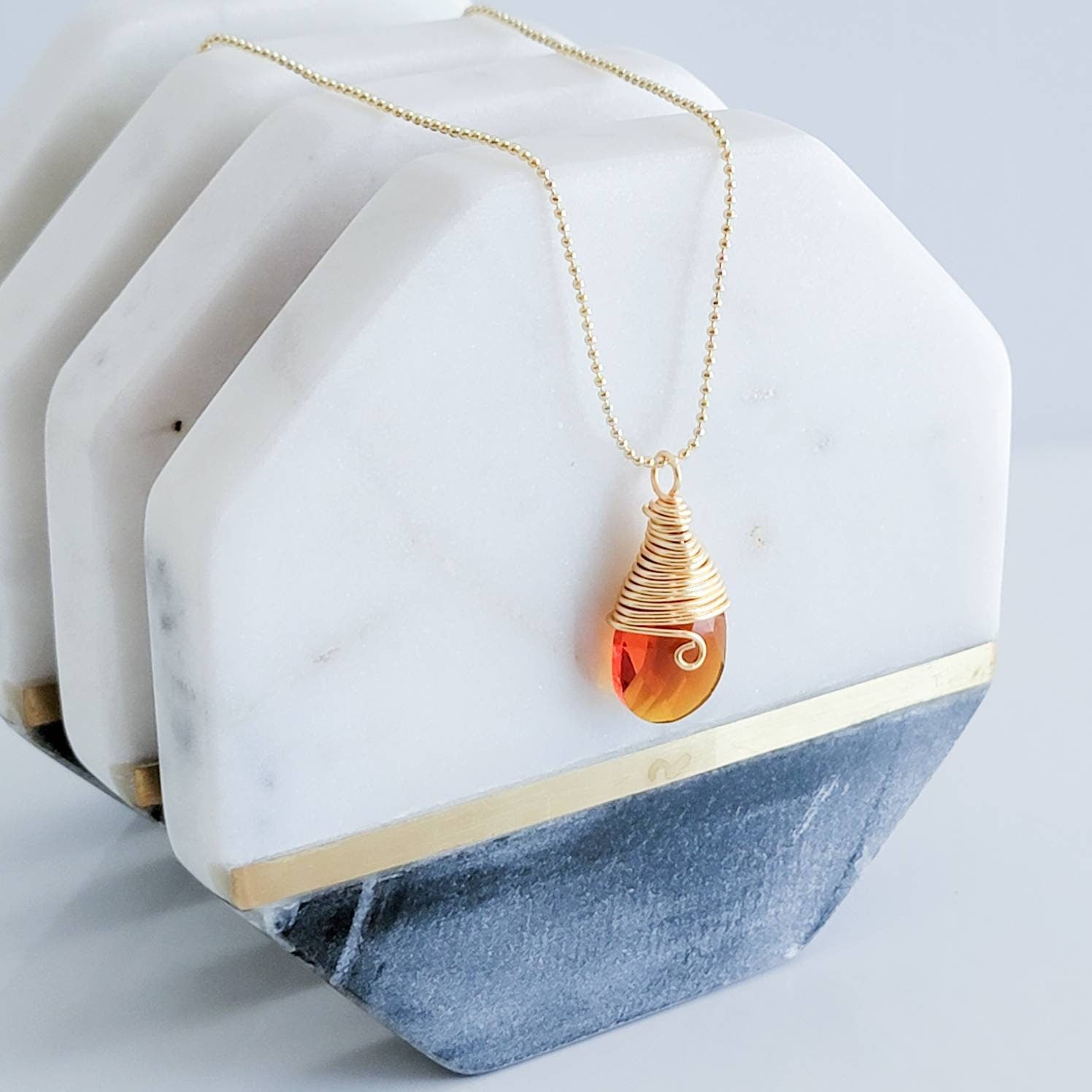 Crystal amber Teardrop Necklace, Baltic amber Crystal drop pendant, Cognac color, Pendent amber, drop crystal Pendant necklace