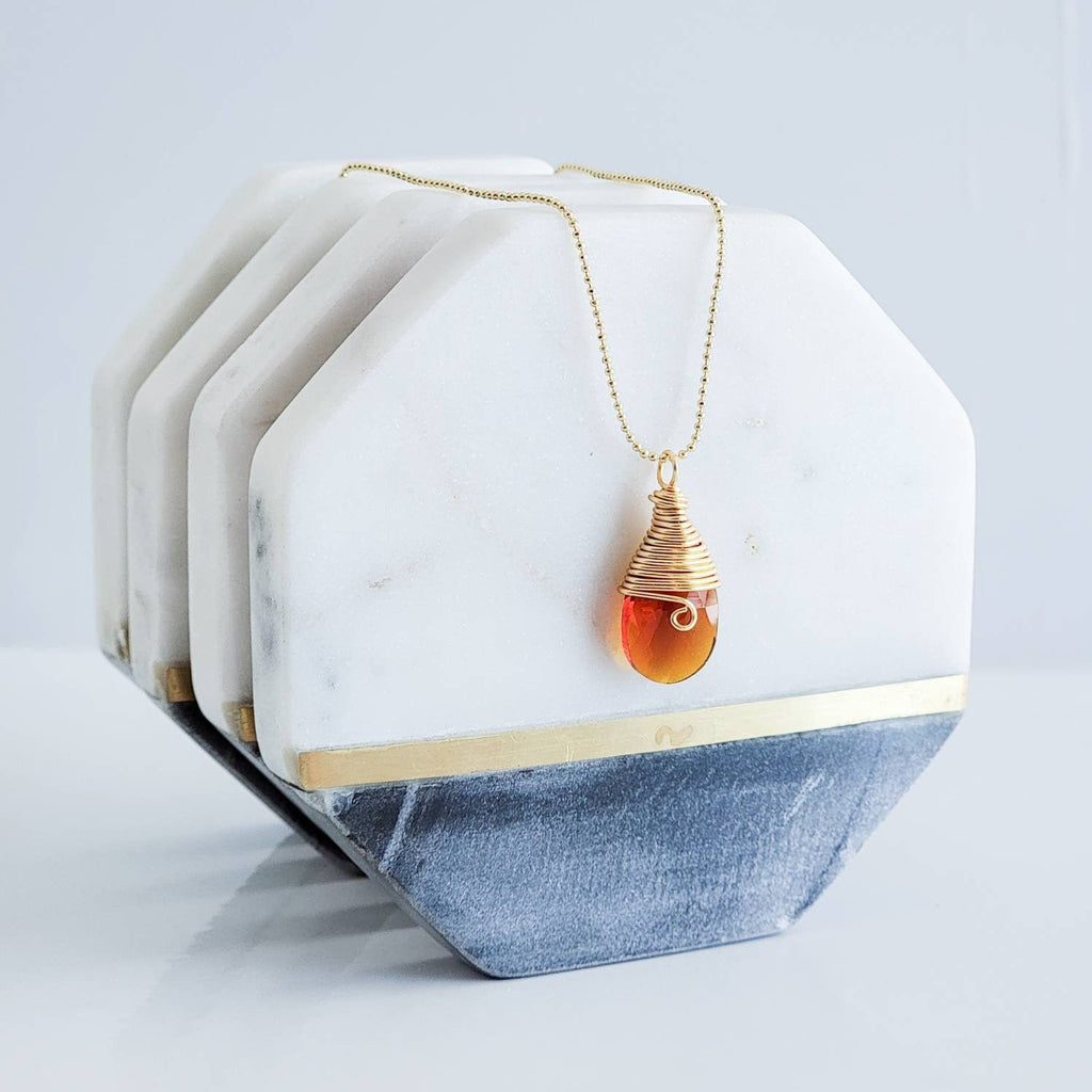 Crystal amber Teardrop Necklace, Baltic amber Crystal drop pendant, Cognac color, Pendent amber, drop crystal Pendant necklace