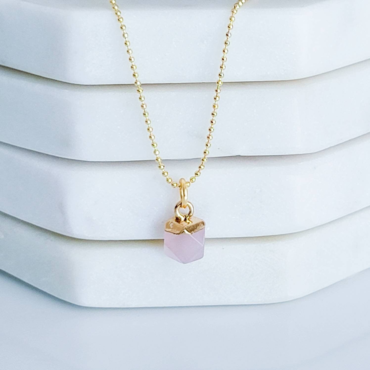 Dainty Rose quartz necklace, Chain thin necklace, Rose quartz gemston, lovely necklace, loving necklace, gifted valentines necklace,