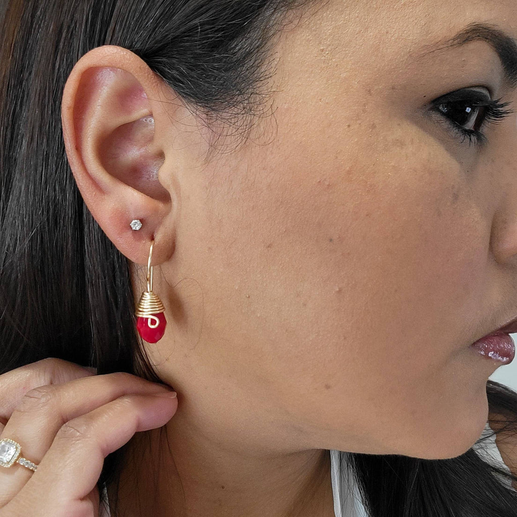 Red Crystal Earrings, Tiny drop earrings, tear drop earrings, teardrop earrings, Small crystal earrings, Bday gifts for mom