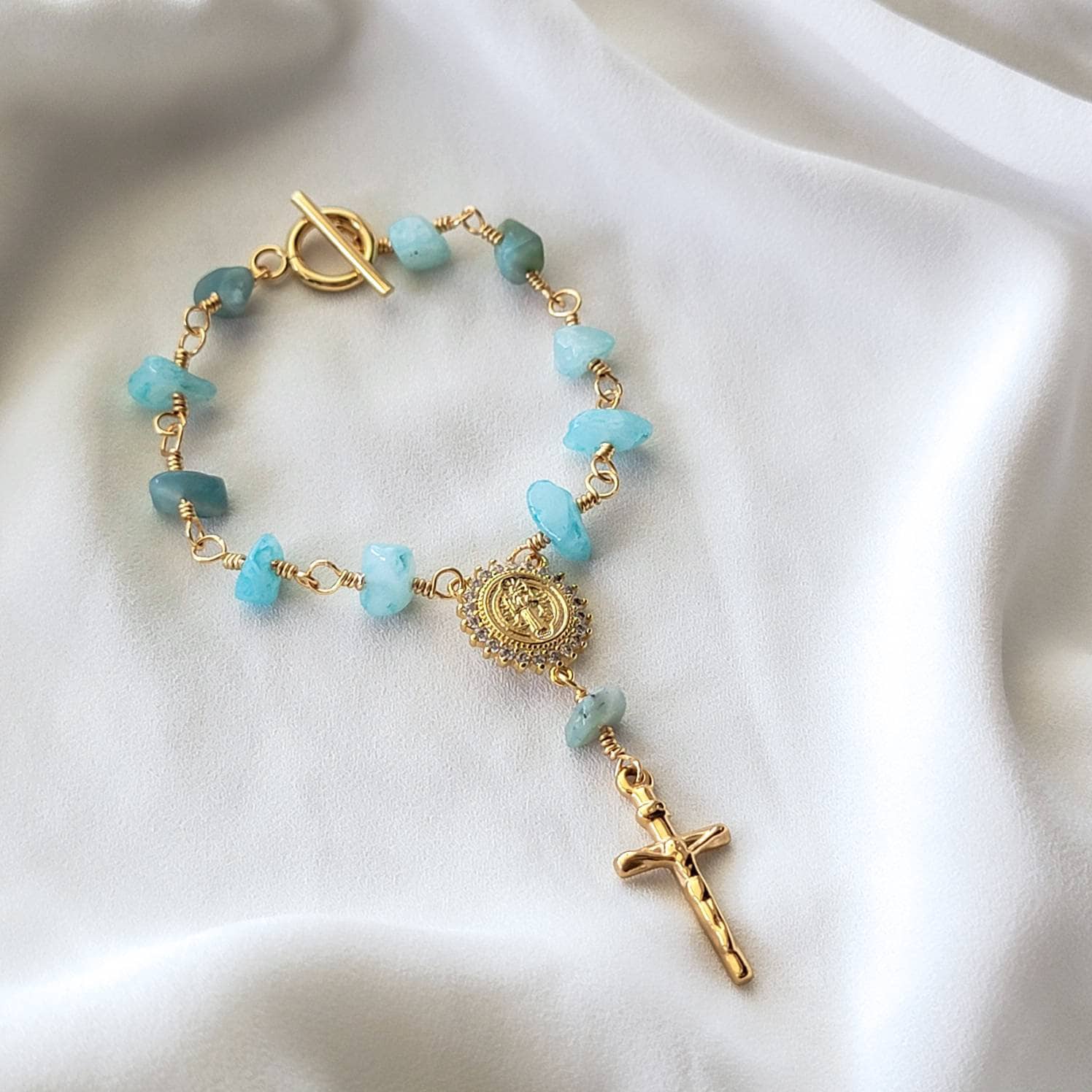 Rosary Bracelet with Cross Charm – Handmade Faith Bracelet