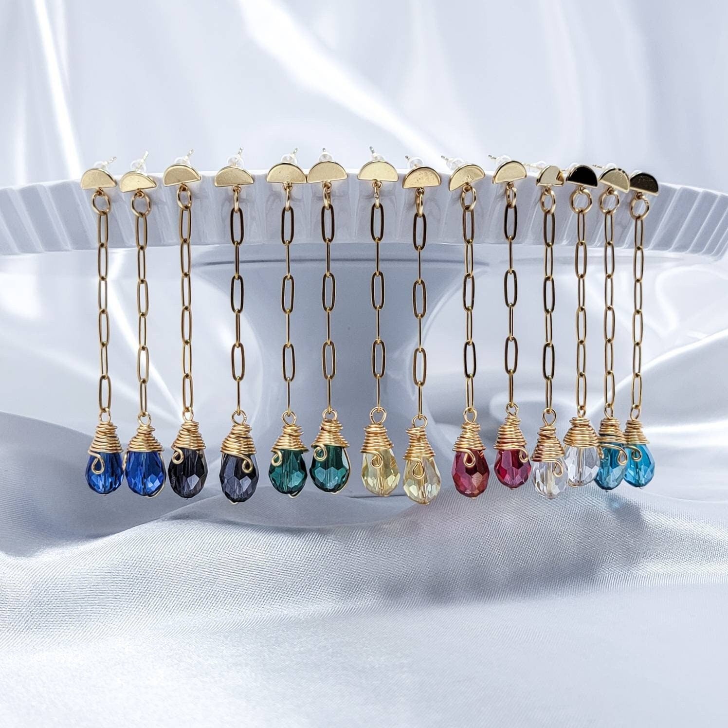 Long chain earring, Minimalist Chain Threader Earrings, stacking earrings, ear threader, chain threader, dainty earrings, crystal threaders